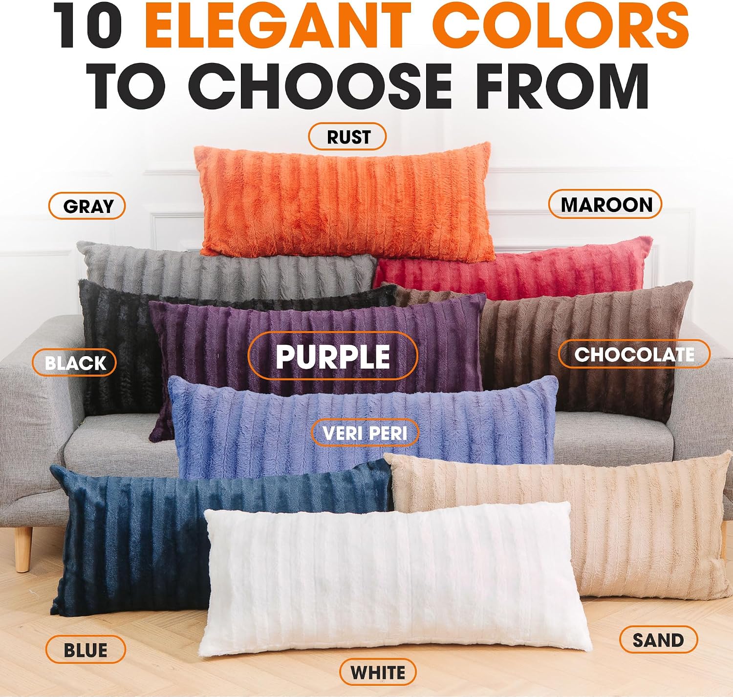 Cheer Collection Faux Fur Long Body Pillow - Accent Throw Pillow for Bed and Couch - Decorative Lumbar Pillow with Insert, Purple (18" x…