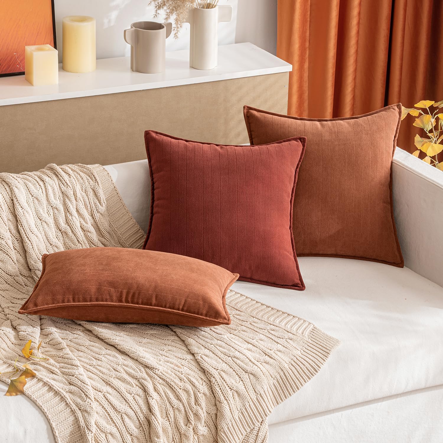 MIULEE Pack of 2 Rust Decorative Pillow Covers 20x20 Inch Soft Chenille Luxurious Couch Throw Pillows Farmhouse Cushion Covers with…