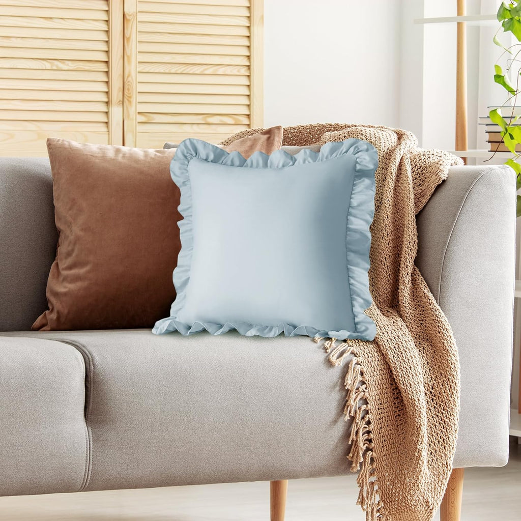KKJIAF Ruffle Pillow Cases 22x22 Inches, Dusty Blue Square Ruffled Pillow Covers Set of 2, Microfiber Wrinkle Resistant Pillow Shams with…
