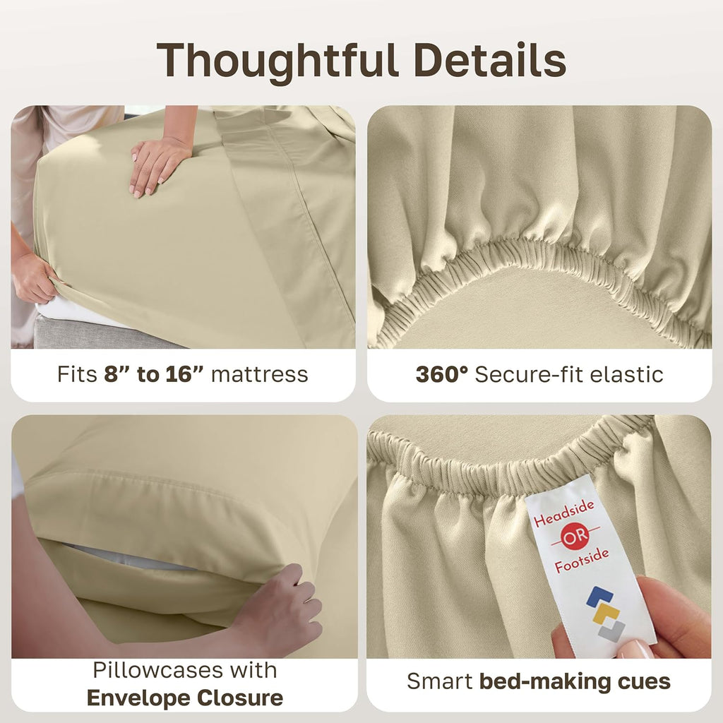 CaliforniaDesignDen California Design Den 6 Piece King Size Sheets Set with 4 Pillowcases - Soft 400 Thread Count Sateen, 100% Cotton Sheet…