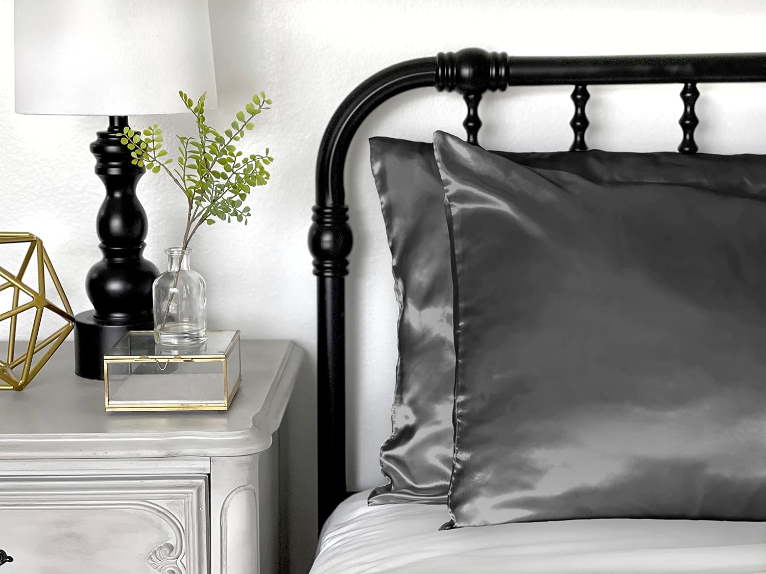 MorningGlamour Morning Glamour Satin Pillowcases for Hair & Skin, Similar to Silk, Standard/Queen Size Set of 2, Cooling Pillow Case with E…