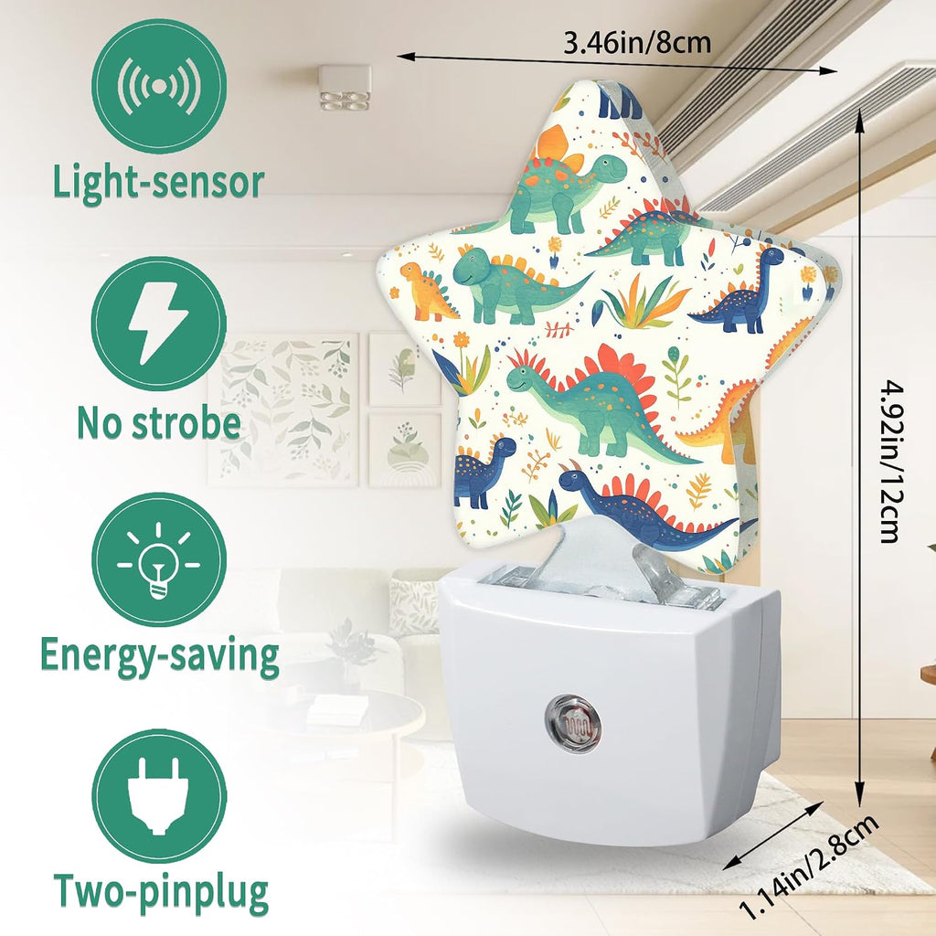 Cute Dinosaur Star Night Light Plug in, Decorative Night Light for Kids Room Nursery Bedroom, Soft Glow Sensor Lamp for Hallway Bathroom…