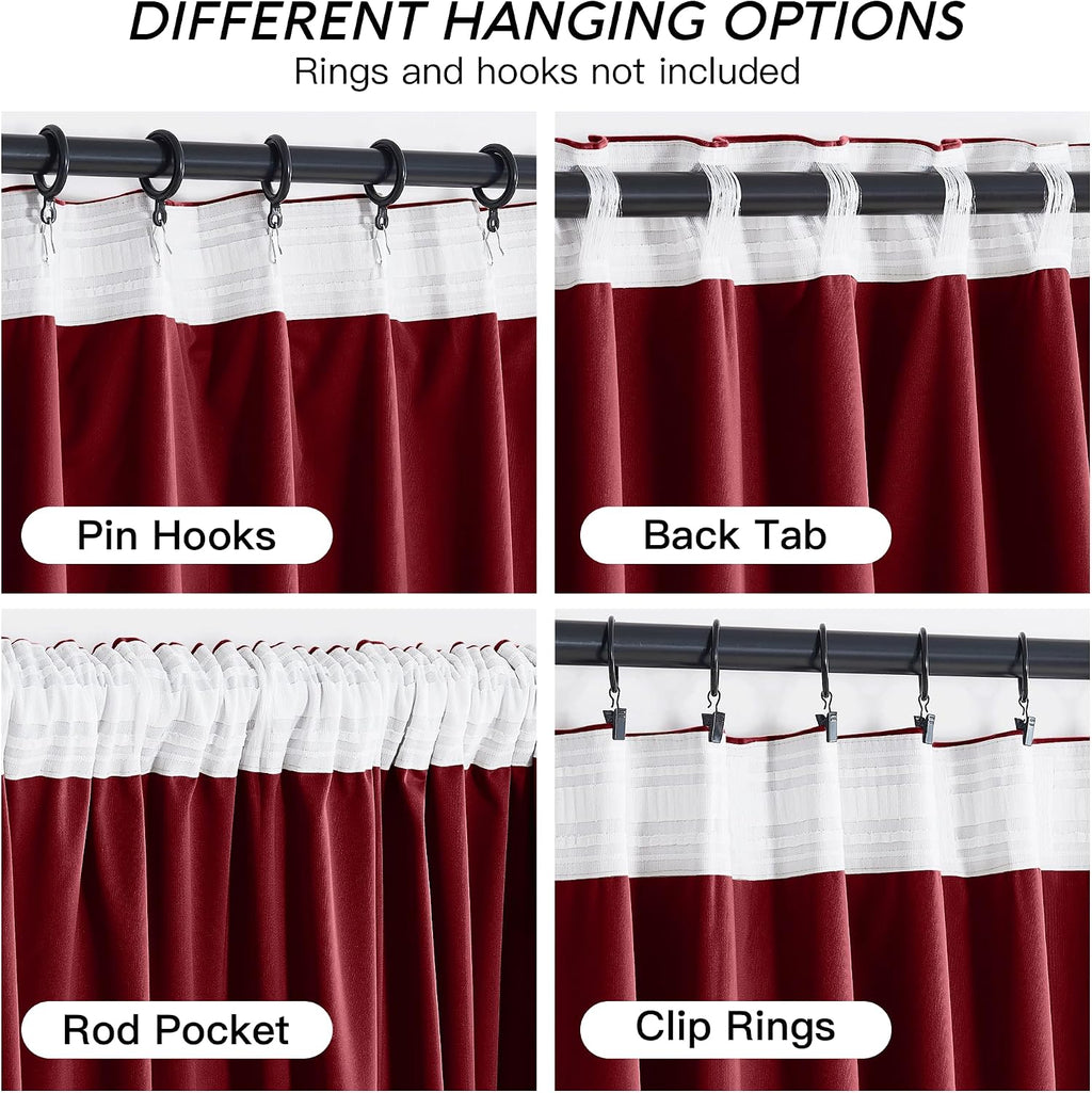 Rybhome RYB HOME Red Velvet Curtains 84 inches- Room Darkening Curtains Heavy Duty Christmas Backdrops Window Drapes for Living Room Stage…