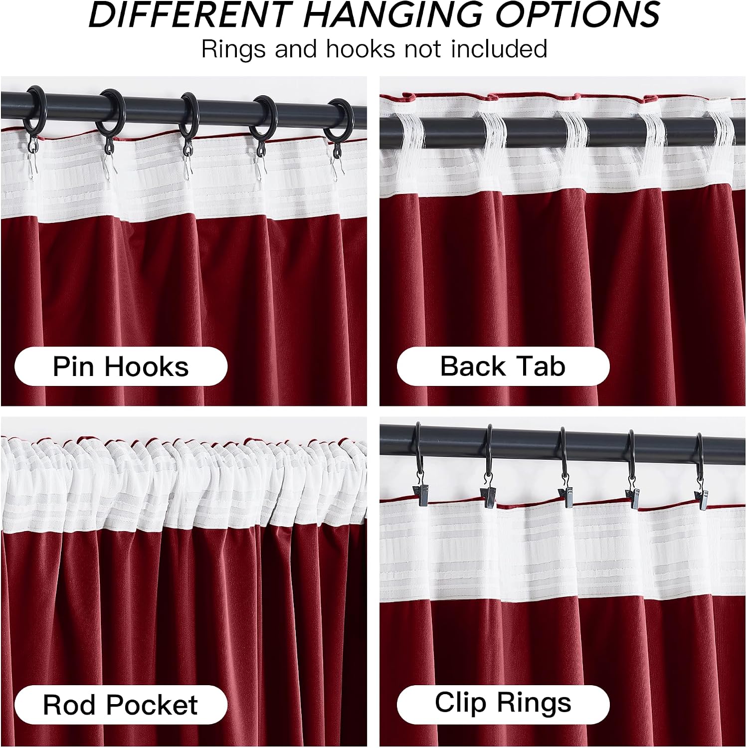 Rybhome RYB HOME Red Velvet Curtains 84 inches- Room Darkening Curtains Heavy Duty Christmas Backdrops Window Drapes for Living Room Stage…