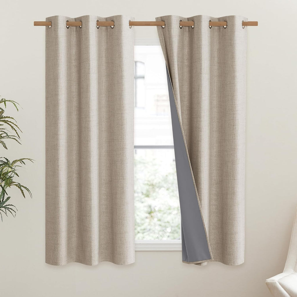 NICETOWN Oatmeal Thick Linen Blend 100% Blackout Curtains 63" Long 2 Panels Set for Bedroom, 42" Wide, Rustic Grommet Thermal Insulated…