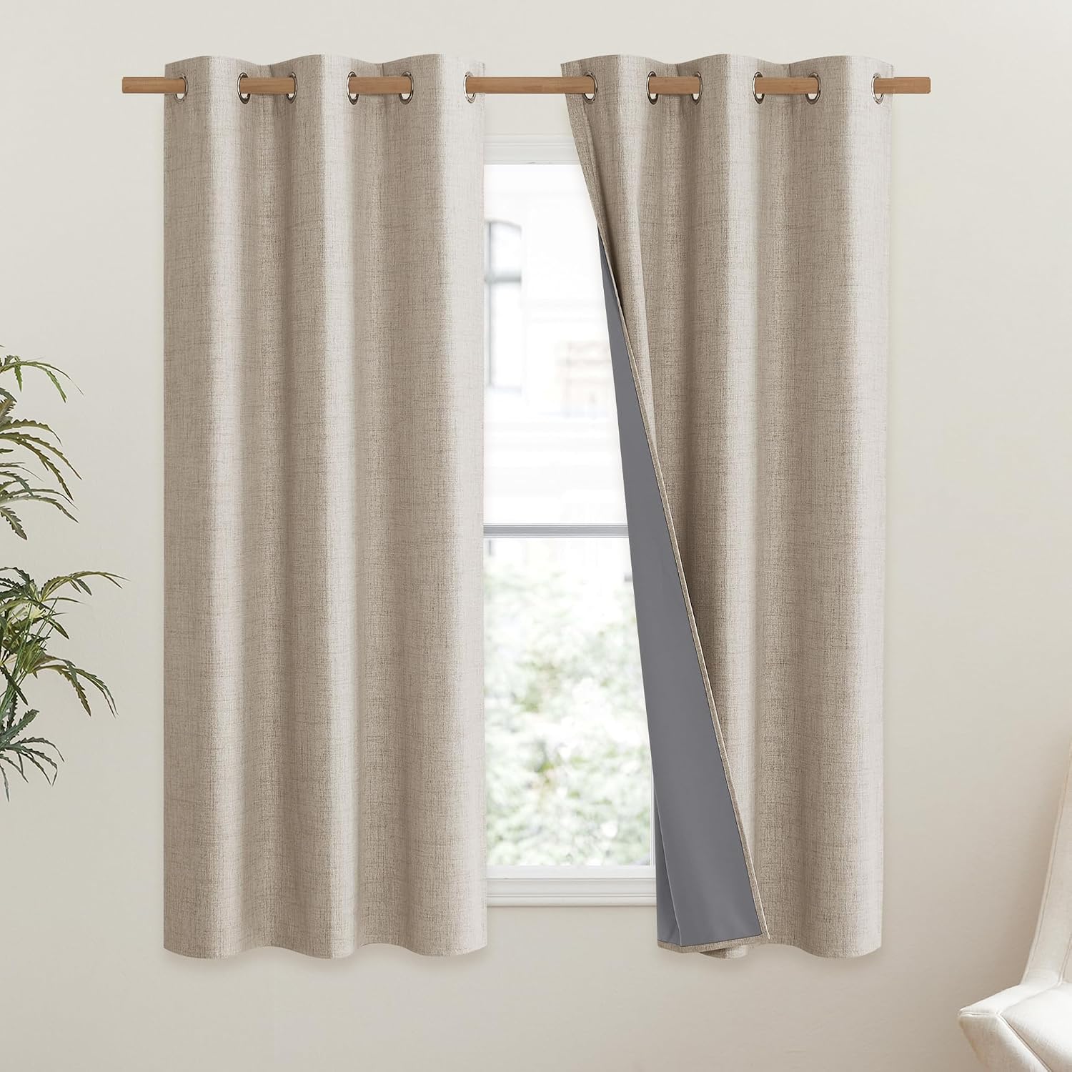 NICETOWN Oatmeal Thick Linen Blend 100% Blackout Curtains 63" Long 2 Panels Set for Bedroom, 42" Wide, Rustic Grommet Thermal Insulated…
