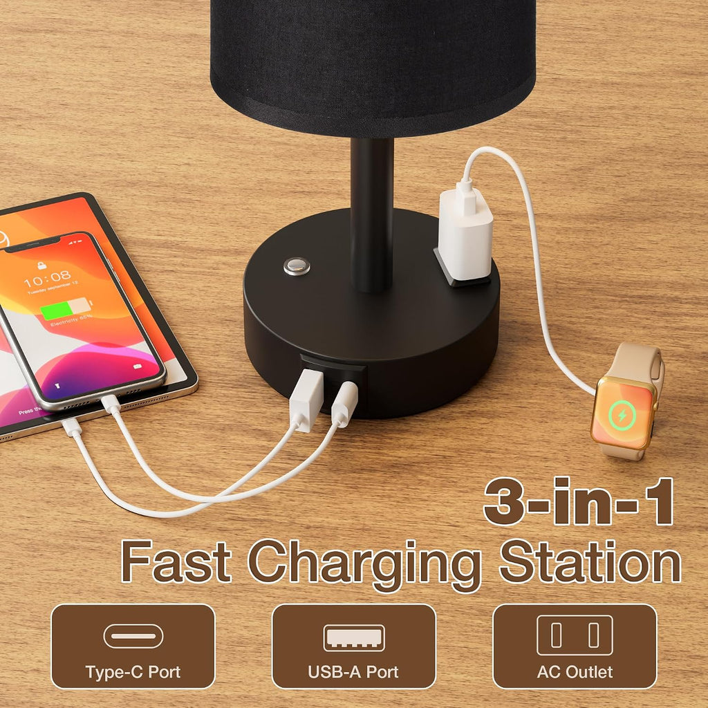 Aooshine Touch Bedside Table Lamp with Memory - Stepless Dimmable Lamp for Bedroom, Small Nightstand Lamp with Dual USB Charging Ports and…