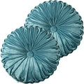 HIG Set of 2 Teal Ruched Velvet Round Throw Pillows – 14.5’’ Decorative Pillows with Soft Polyester Filling for Couch, Bed, Living Room…
