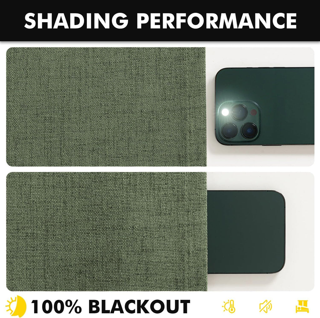 Miulee 100% Blackout Linen Curtains for Bedroom, Olive Green Solid Luxury Decor Thermal Insulation Room Darkening Drapes for Living Room Nu…