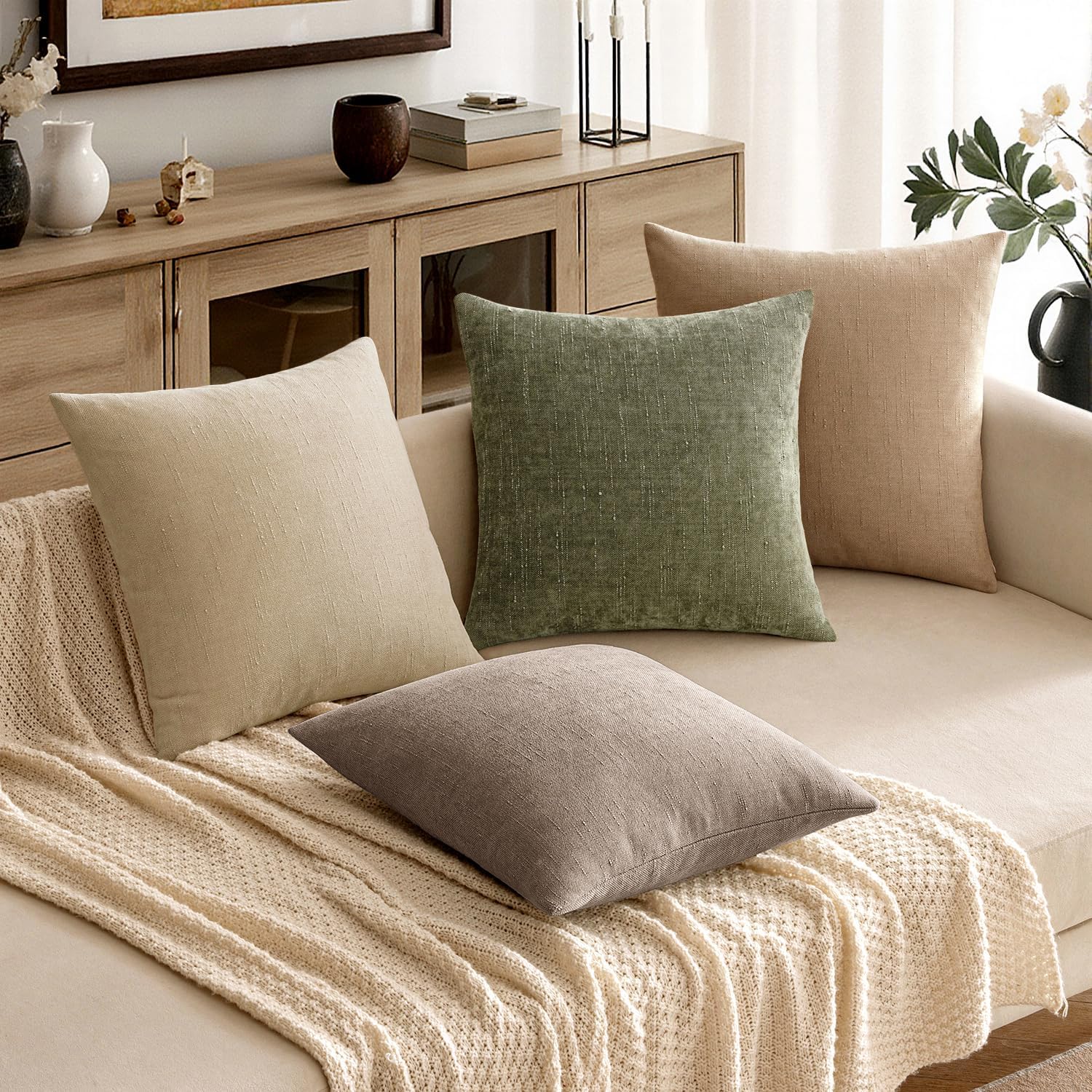 MIULEE Pack of 2 Decorative Throw Pillow Covers Soft Chenille Throw Pillows Solid Textured Cushion Covers for Couch Sofa Bedroom Living…
