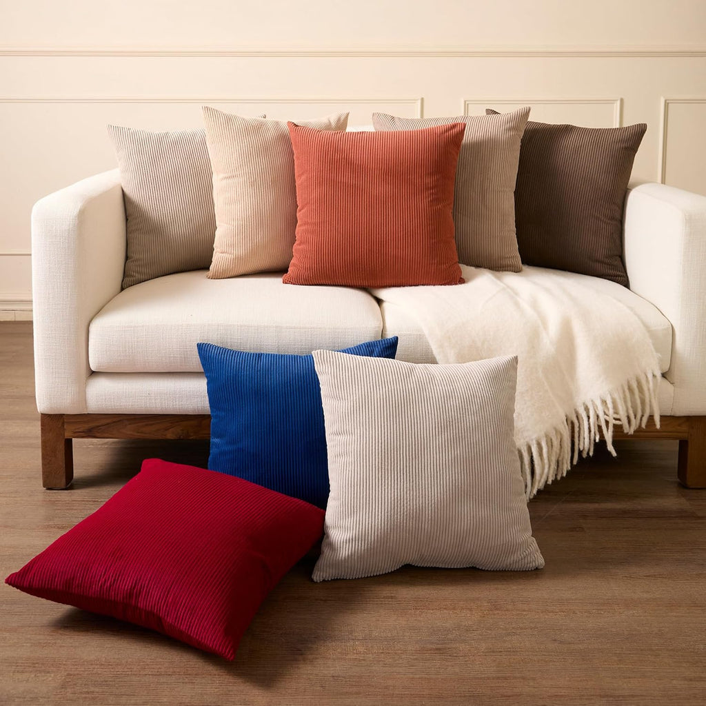 EncasaXO Encasa XO Corduroy Throw Pillows Covers 24"x24", Set of 2 Soft Textured Striped Boho Pillow Covers | Decorative and Cozy Cushion C…