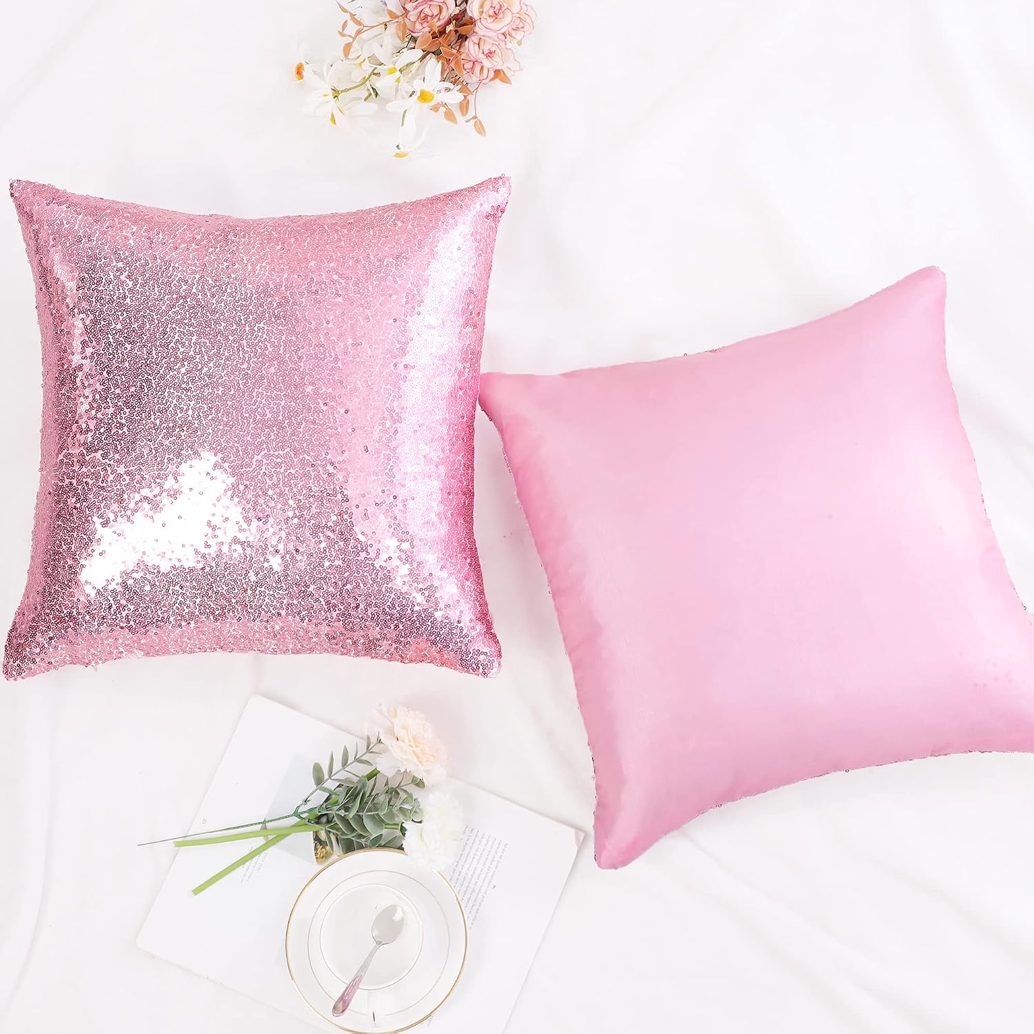 uxcell 2 Pcs Sequin Throw Pillow Covers, Shiny Sparkling Comfy Satin Cushion Covers, Decorative Pillowcases for…