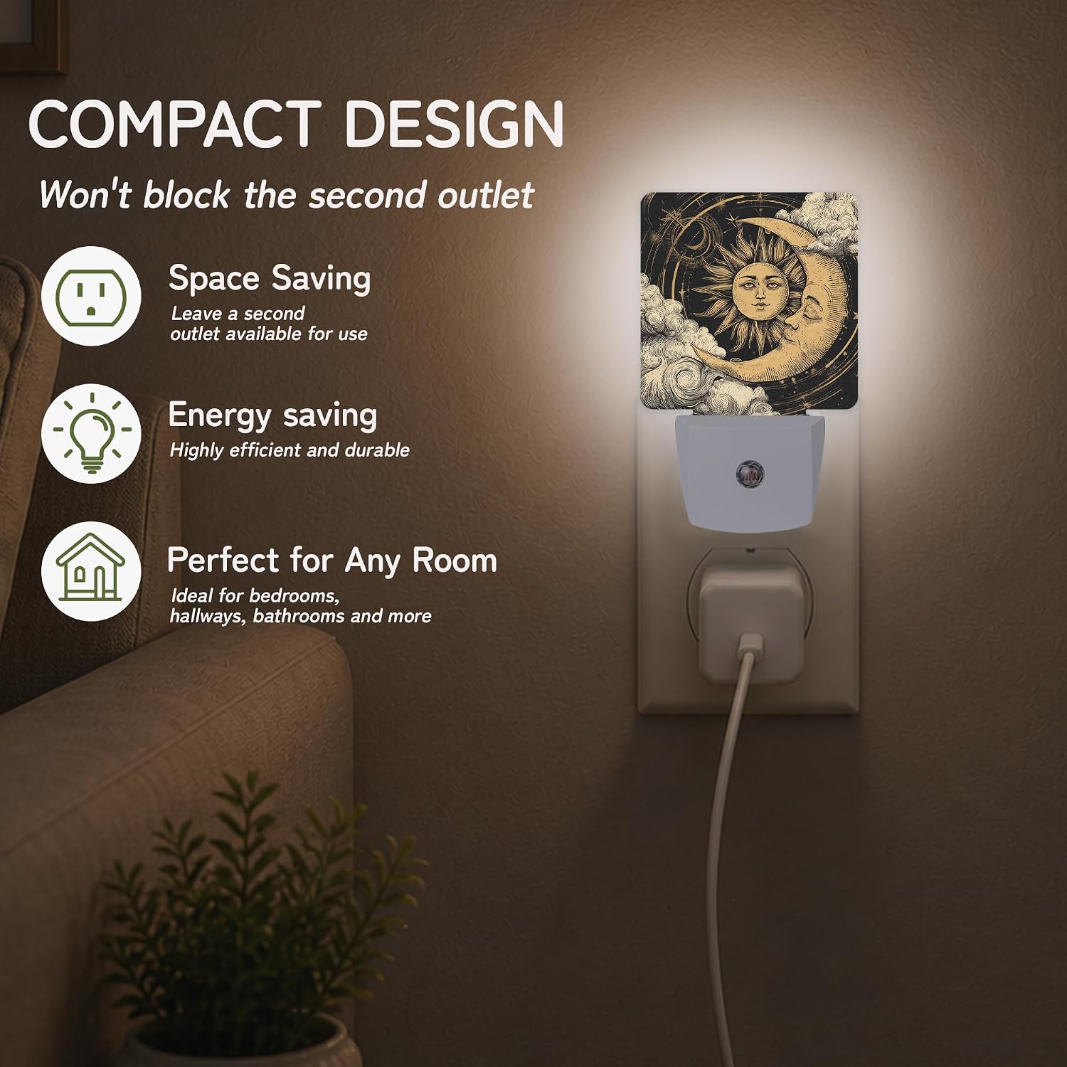 Celestial Sun Moon Night Light, Night Lights Plug into Wall with Dusk to Dawn Sensor for Bedroom Bathroom Hallway Kitchen, Decorative…