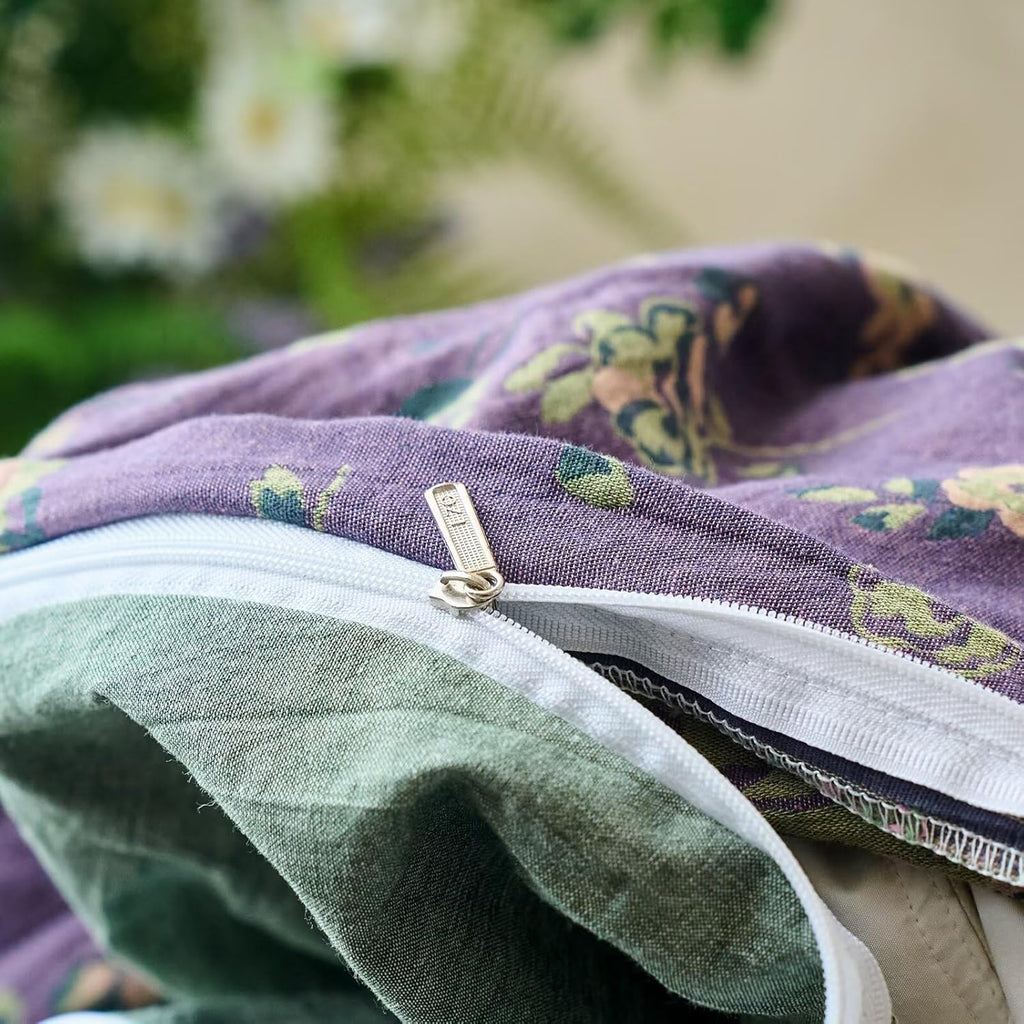 mixinni Vintage Floral Duvet Cover King Set - Purple & Green Reversible Jacquard, 100% Yarn-Dyed Double-Layer Cotton, Breathable Luxury Bed…