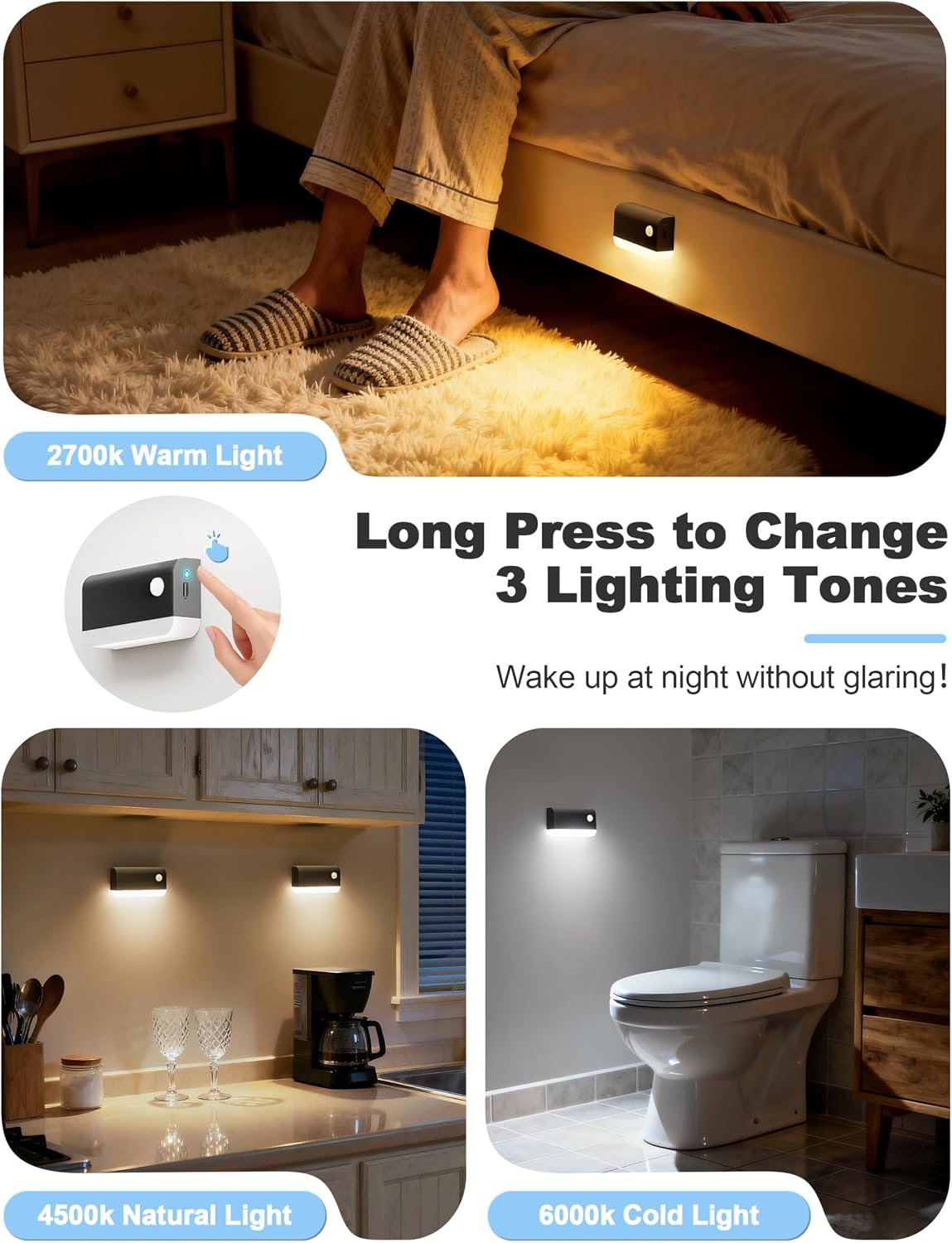 VOLISUN Motion Sensor Night Light, Rechargeable Stair Lights Indoor, Battery Operated Night Light for Hallway, Stairway, Bathroom…