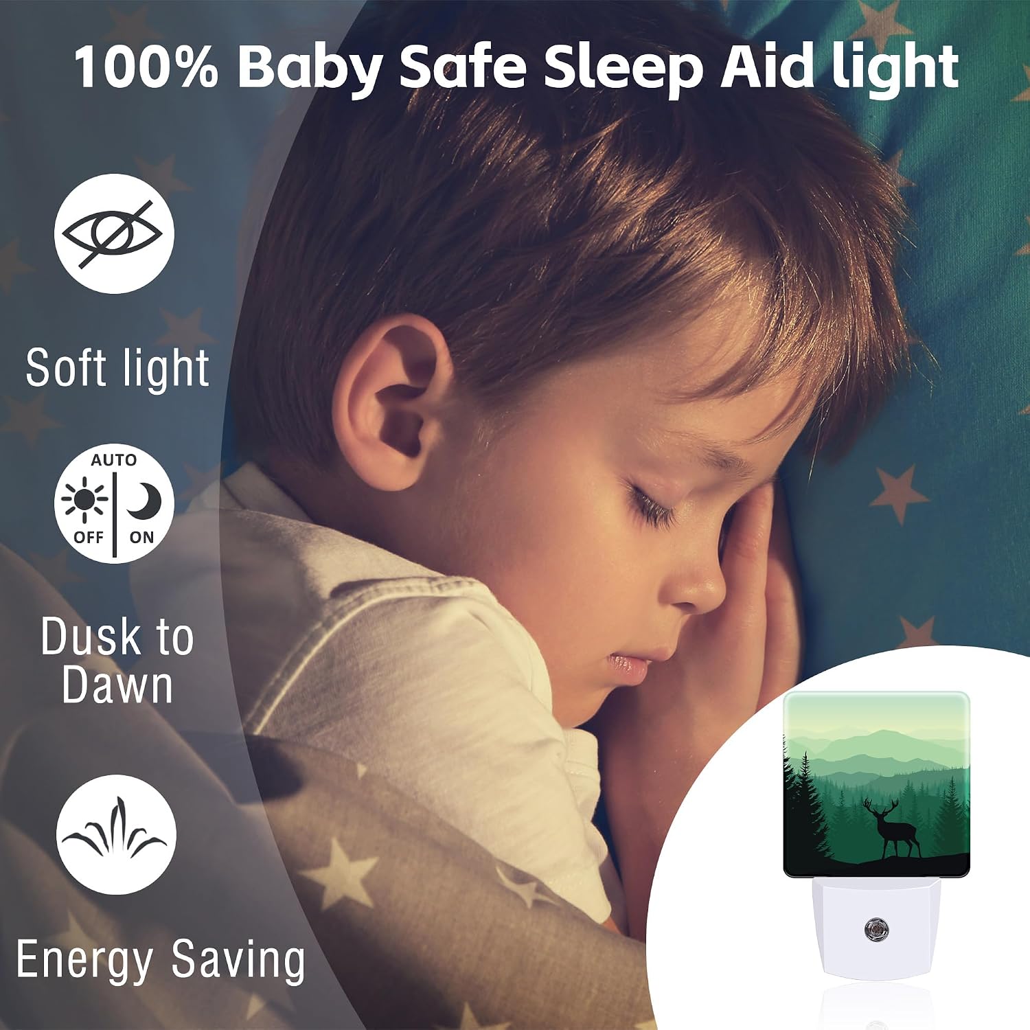 Misty Forest Deer and Mountain Night Light for Kids, Natural Landscape Wild Animal Night Light Plug in with Dusk to Dawn Sensor,0.5w…