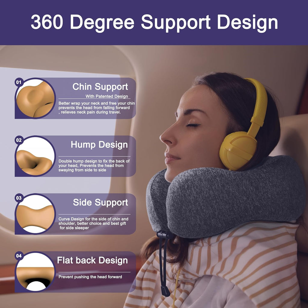 napfun Neck Pillow for Traveling, Upgraded Travel Neck Pillow for Airplane 100% Pure Memory Foam Travel Pillow for Flight Headrest Sleep…