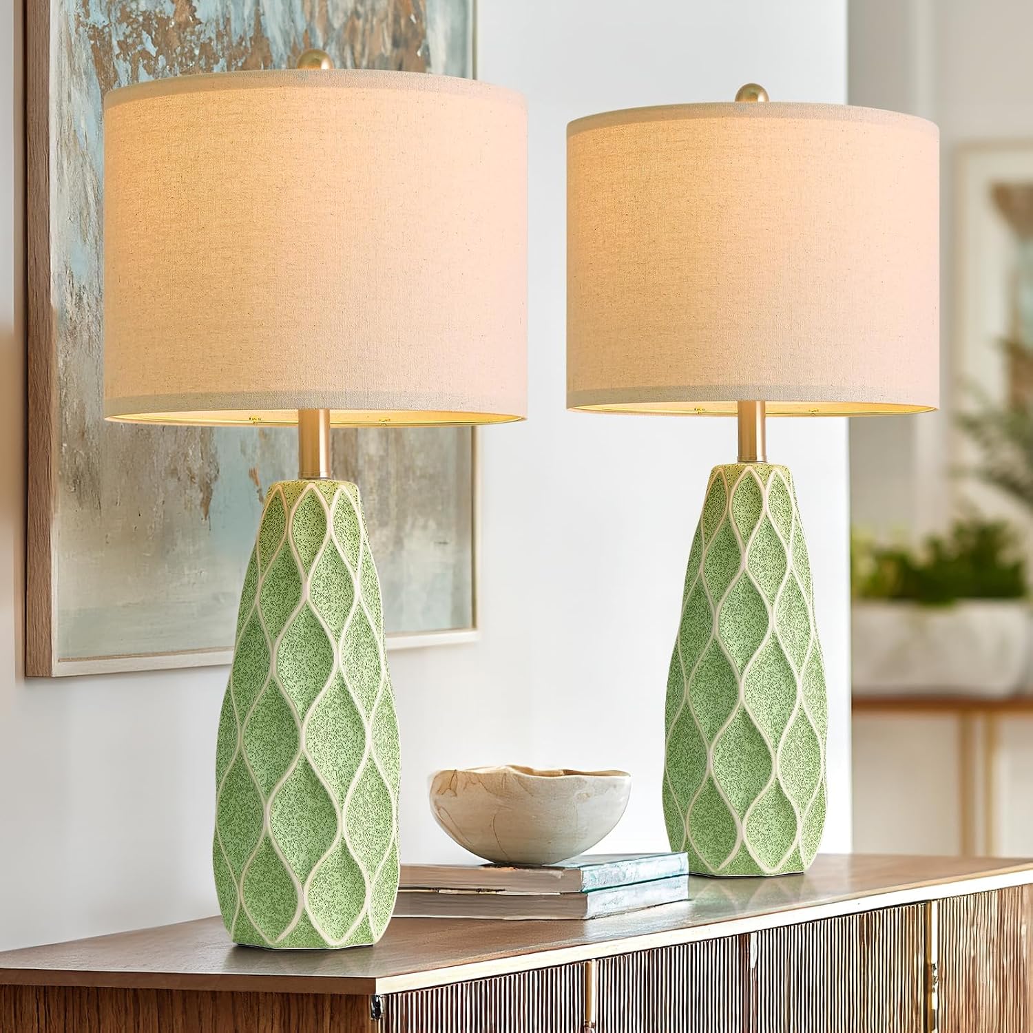 27.5" Ceramic Table Lamps for Living Room Bedroom Lamps Set of 2 Modern Boho Bedside Lamps Night Stands Farmhouse Vintage Large…