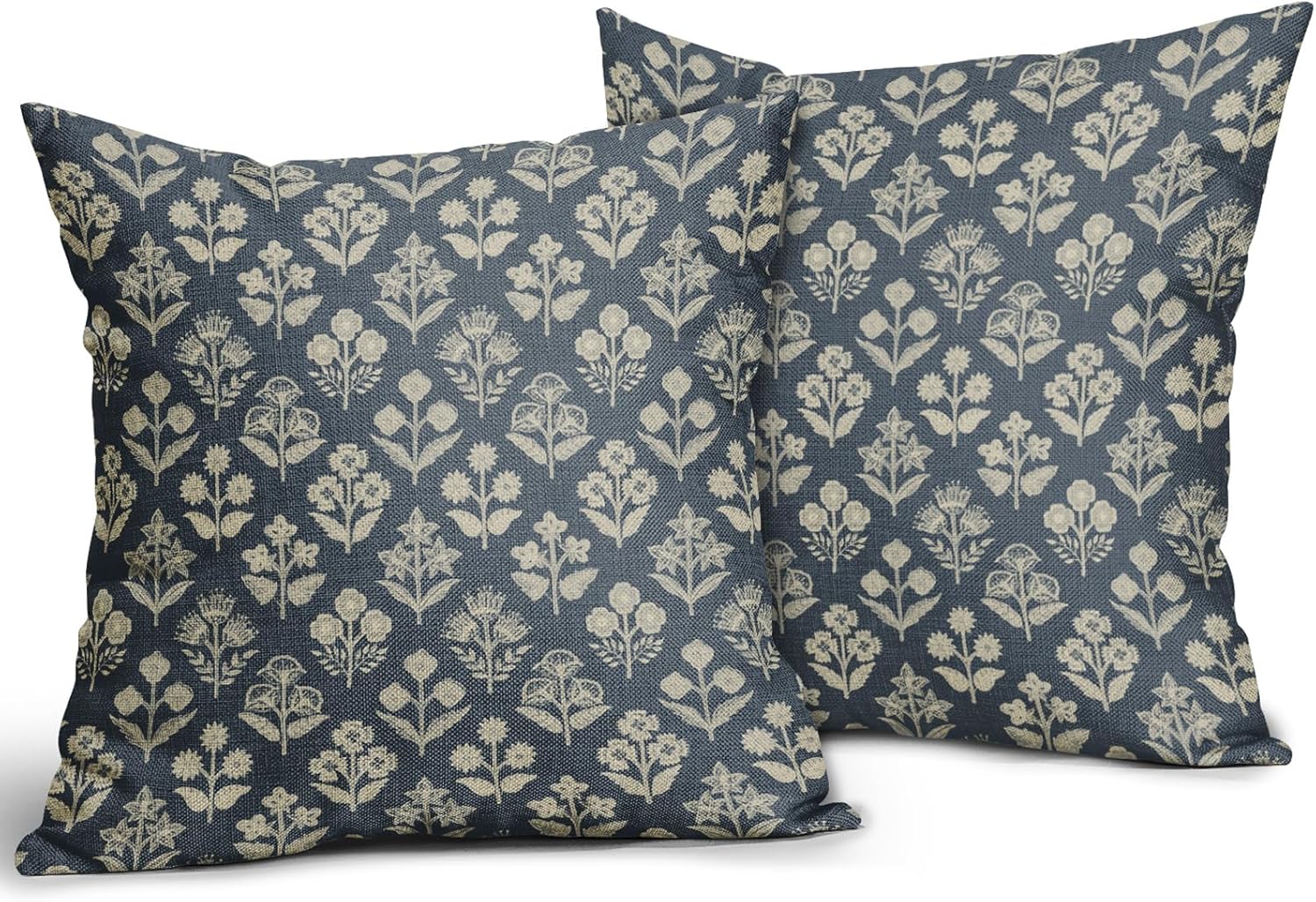 Dusty Blue Floral Pillow Covers 24x24 Inch Set of 2, Vintage Flower Block Pattern Decorative Throw Pillowcases Outdoor Farmhouse Cushion…