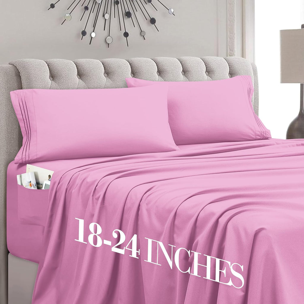 MocassiLuxuryBedding Mocassi Twin XL Size 4-Piece Bed Sheet Set - 1800 Hotel Quality Microfiber 18-24 Inches Extra Deep Pocket Fitted Sheet…