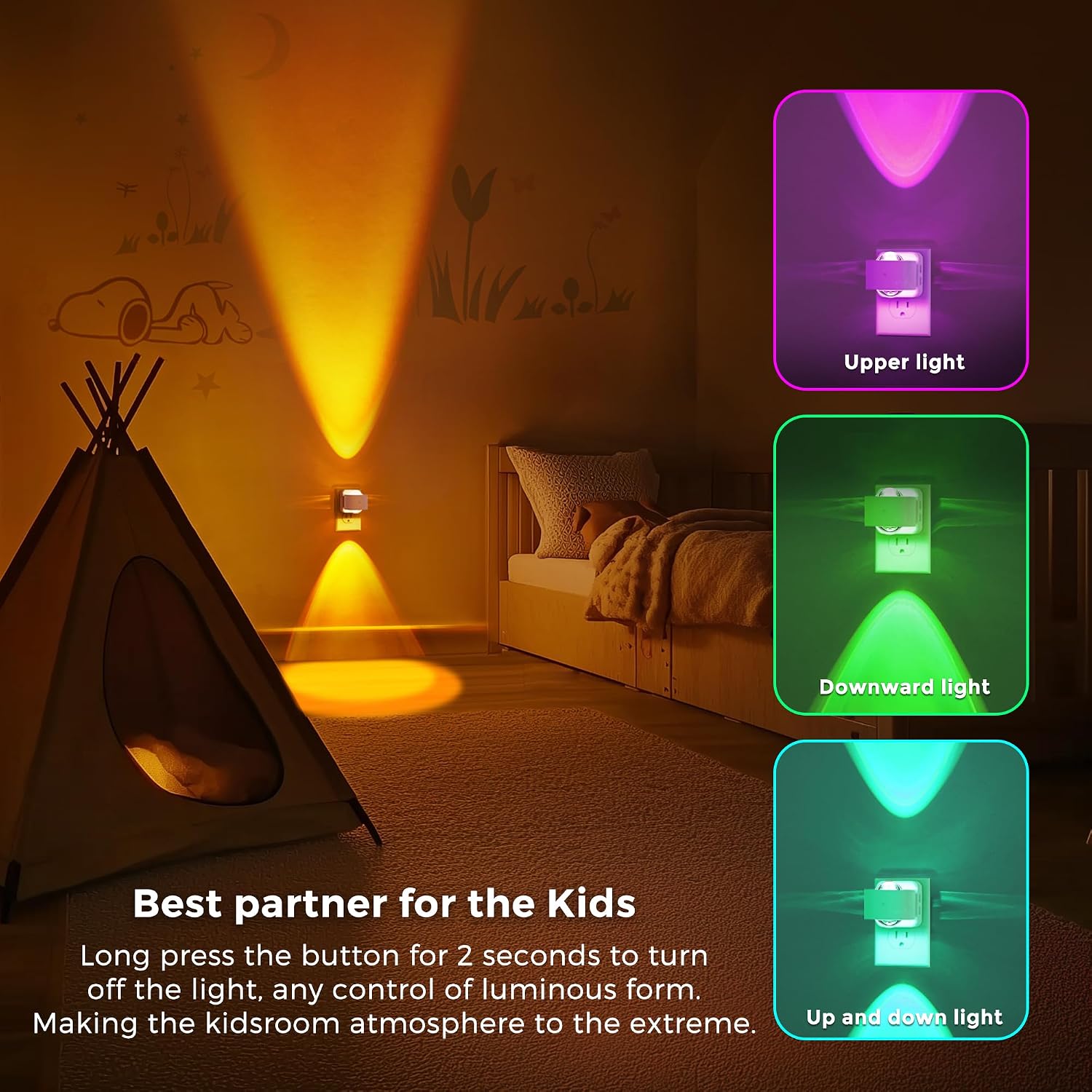 L LOHAS LED Night Light, Color Changing Night Lights Plug into Wall, Rotating White Nightlight, Dusk to Dawn Sensor, RGB Rainbow…