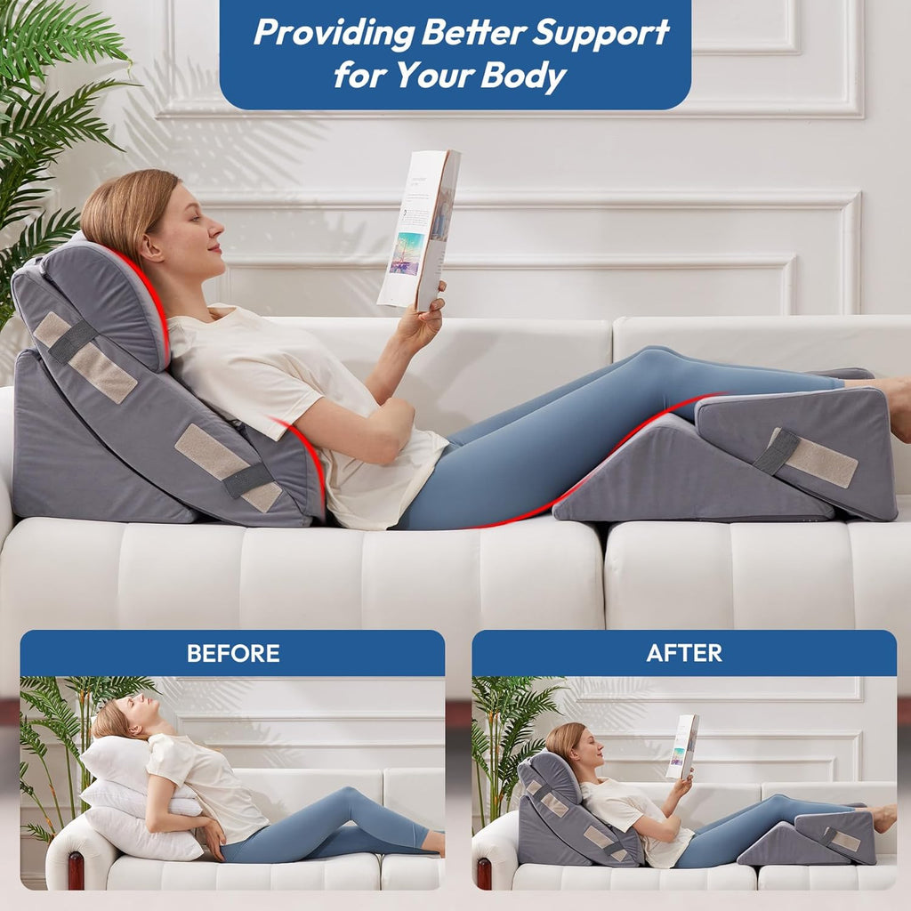 Ahpmeoa 6PCS Wedge Pillow Set for After Surgery, Back Pillow for Bed Sitting Up, Orthopedic Bed Wedge for Body, Leg, Memory Foam Pillow fo…