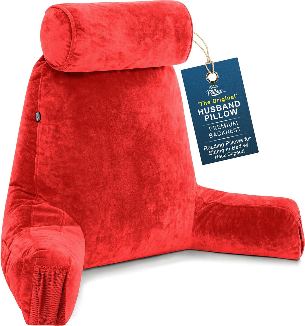 HusbandPillow Husband Pillow Medium Reading Pillow with Arms - 23" Backrest for Sitting Up in Bed - Firm Support Bed Rest Pillow for Adults…