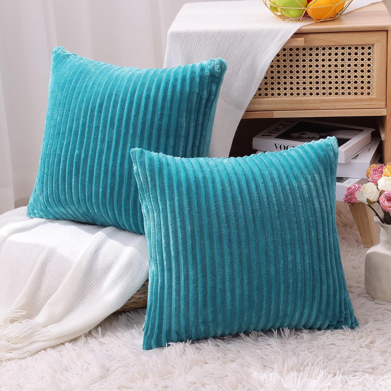 SimmoreHomeDecor Simmore Decorative Summer Throw Pillow Covers 24x24 Set of 2, Soft Natural Plush Flannel Double-Sided Fluffy Couch Euro Sh…
