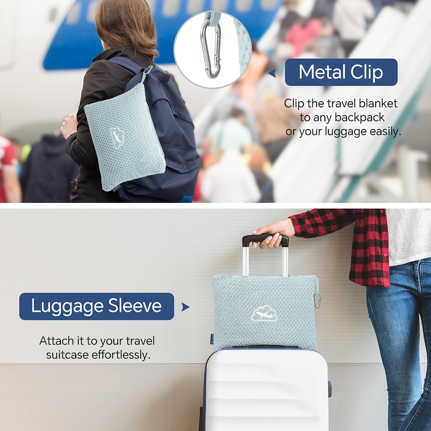 Bedelite Travel Blanket with Bag, Ultra-Soft Jacquard Fleece Blanket with Luggage Sleeve & Backpack Clip, Airplane Blanket Travel Essential…