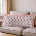 Ridhi Block Print Salmon Blossom 36"x14" Set 1-100% Cotton Ruffle Lumbar Sham Cover Boho Floral Pillowcase, Farmhouse Cottagecore…