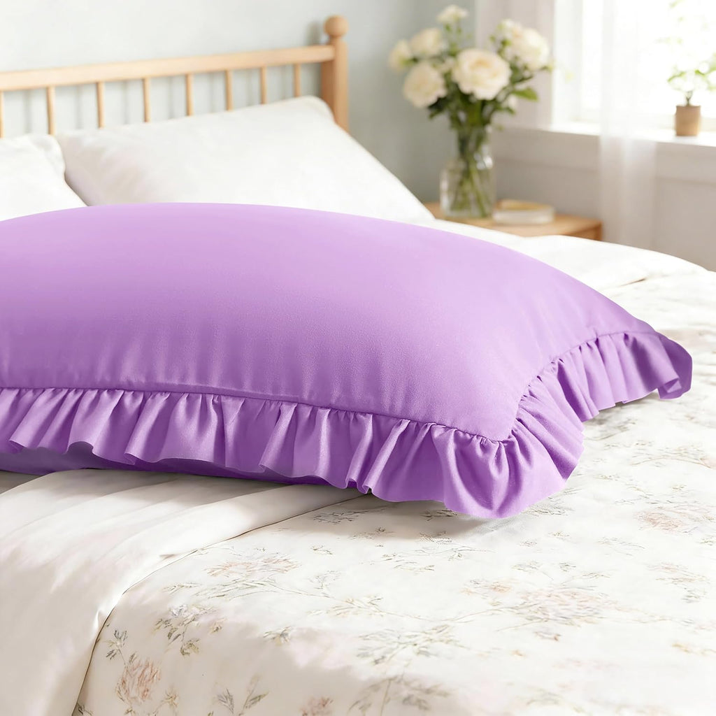 Aerlomi Ruffled Pillowcases, King Pillow Shams 20x36 Set of 2, Brushed Microfiber with Envelope Closure, Soft Wrinkle-Resistant, Lig…