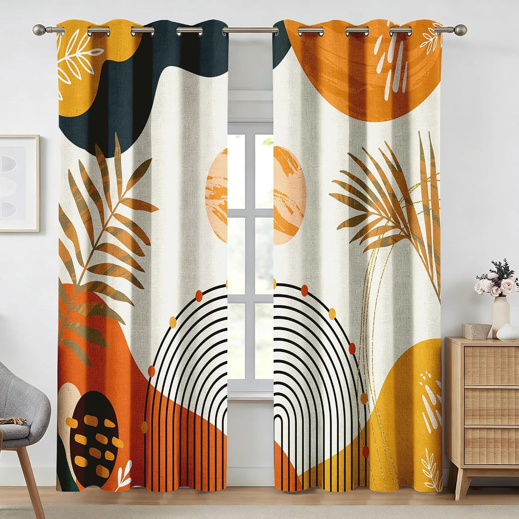 Mid Century Boho Blackout Curtains for Bedroom 84 Inches Long, Full Room Darkening Grommet Linen Curtains for Living Room, Thermal…