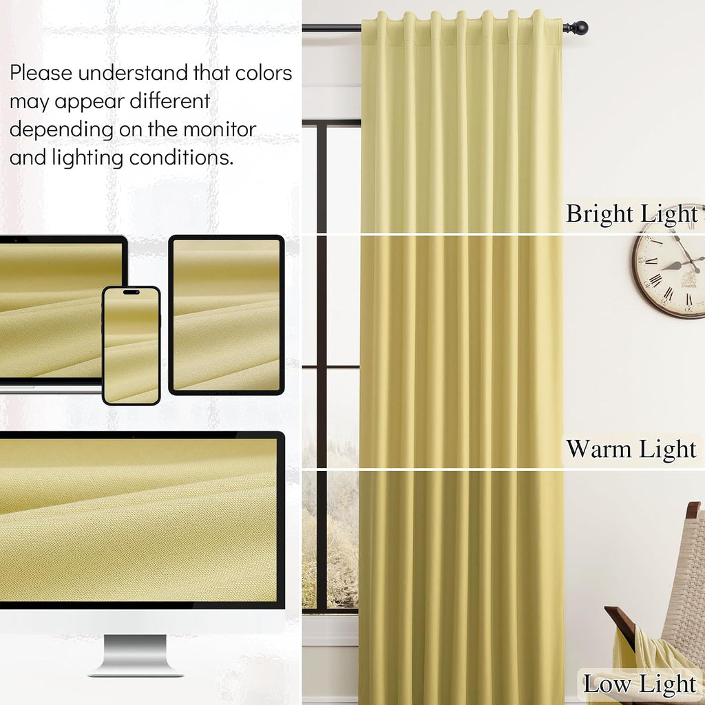 Guken Yellow Linen 100% Blackout Curtains 84 Inch Long for Bedroom 2 Panels Textured Light Blocking Black Out Thermal Insulated Soundproof…
