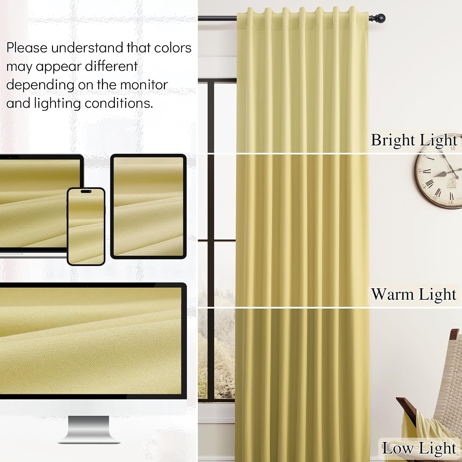 Guken Yellow Linen 100% Blackout Curtains 90 Inches Long for Bedroom 2 Panels Set Black Out Light Blocking Thermal Insulated Privacy Curtai…