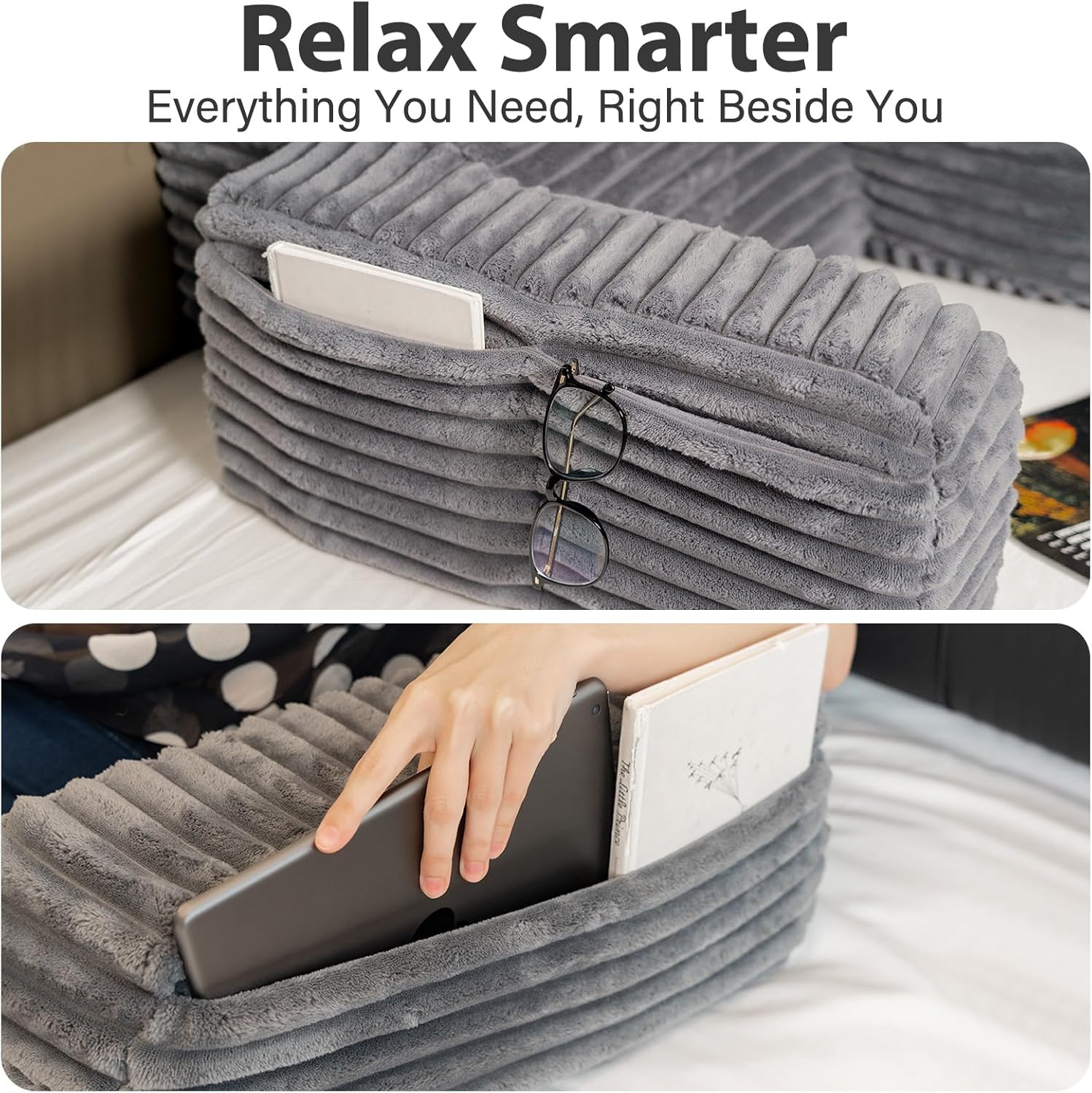 ENITYA 19” Back Pillow for Bed Sitting up, Built-in Armrests & Big Pockets, Back Support Chair Pillow for Sitting up/Watching…