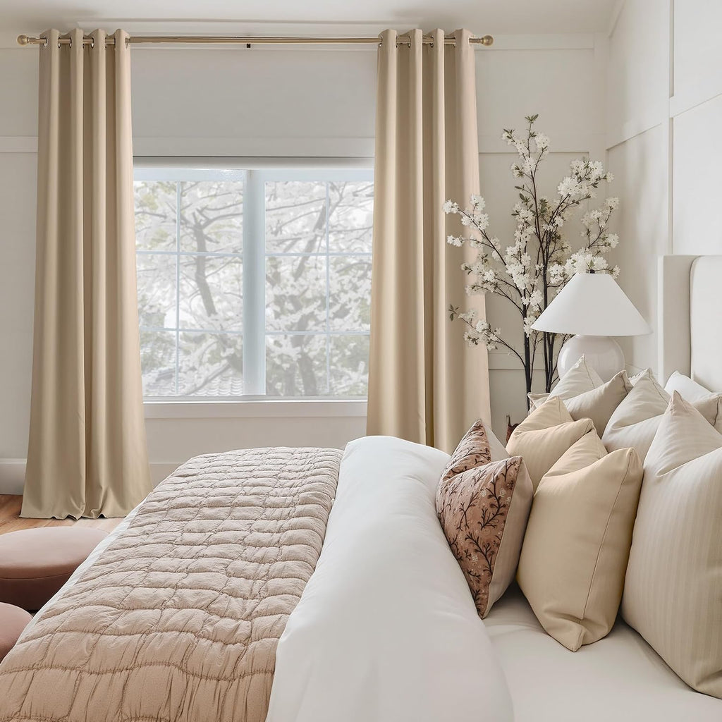 Nicetown Room Darkening Draperies Curtains Panels, 2 Panels Biscotti Beige W52 x L84 silver