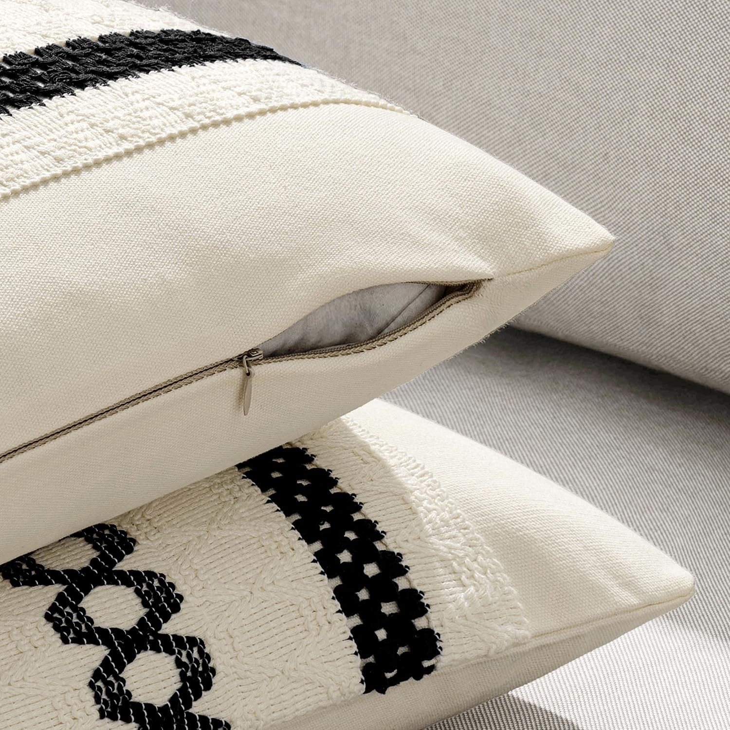 MIULEE Set of 2 Black Boho Decorative Pillow Covers 18x18 Inch Farmhouse Rustic Couch Throw Pillows Modern Spring Cotton Cushion Covers…