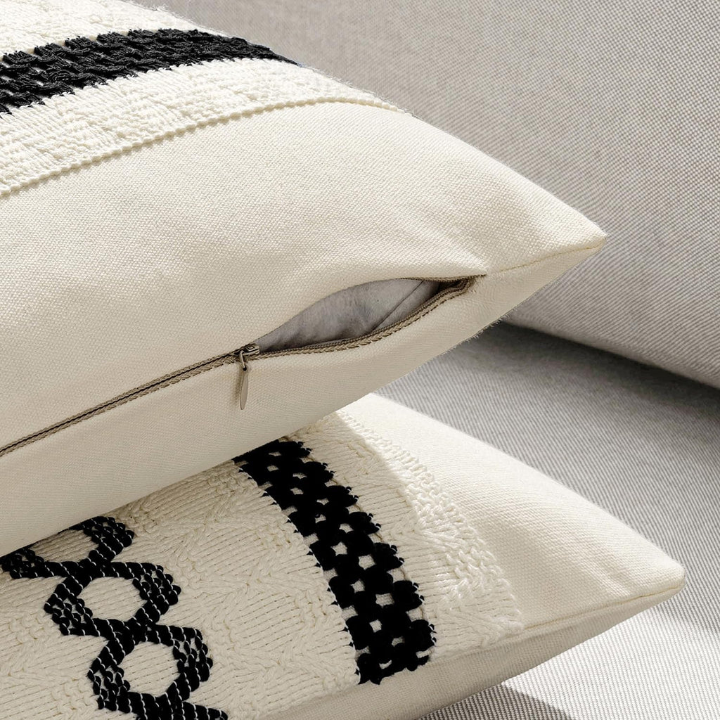 MIULEE Set of 2 Black Boho Decorative Lumbar Pillow Covers 12x20 Inch Farmhouse Rustic Couch Throw Pillows Modern Cotton Cushion Covers…