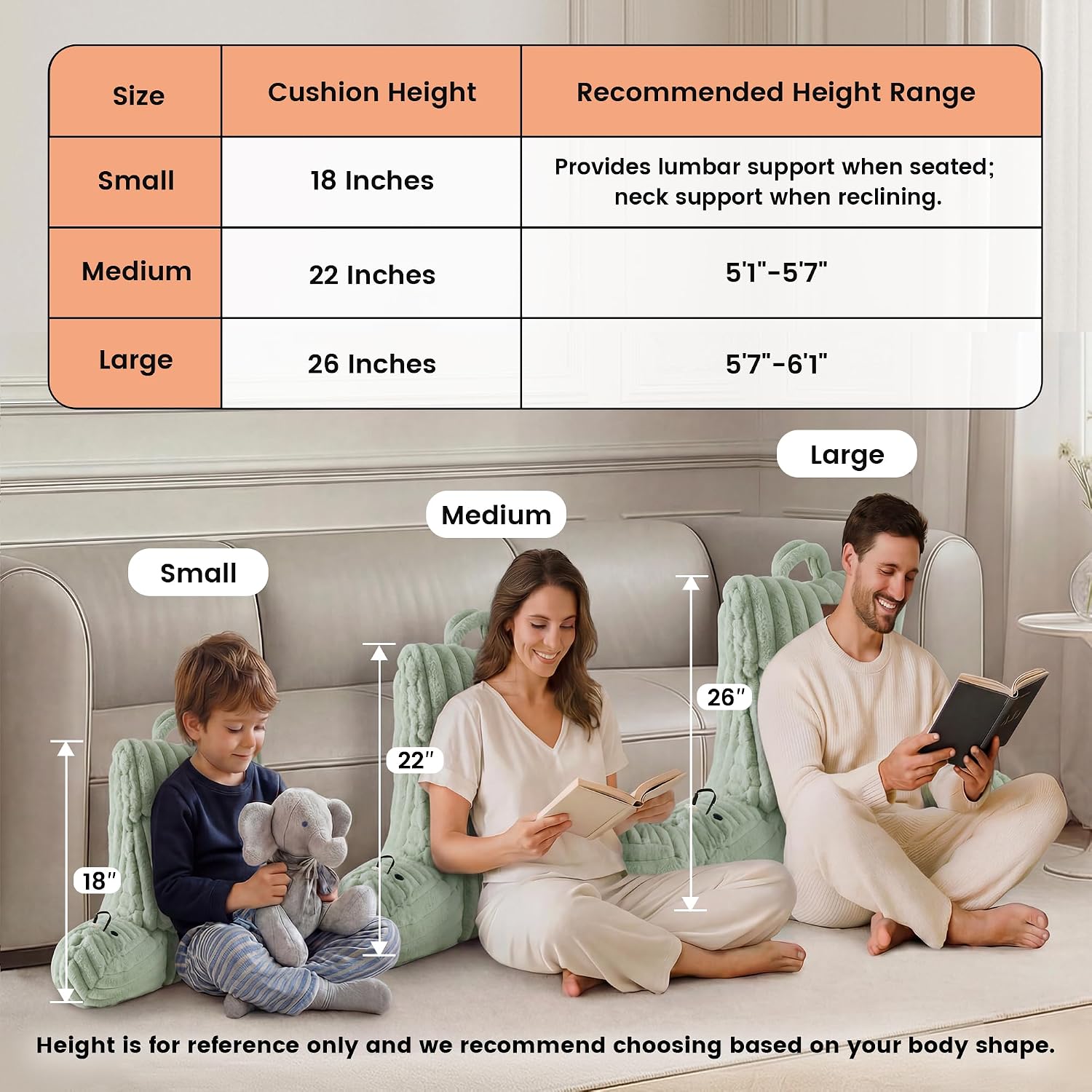 Amélie Home Heated Faux Fur Reading Pillow 3 Temperature Backrest for Sitting in Bed Support Cushion, USB-Powered(No Power Bank Included)…