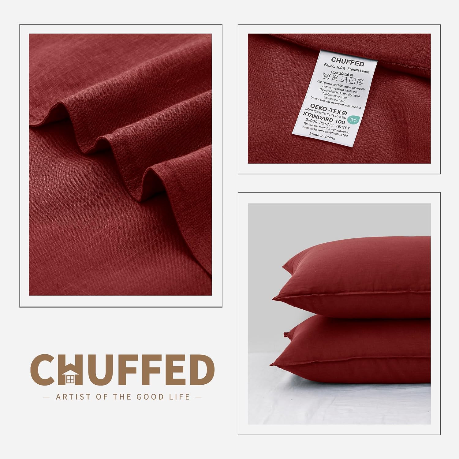 Chuffed Linen Pillow Covers 2 Pack 100% Linen Pillow Cases, Breathable and Cooling Washed Pillow Shams with Zipper Closure for Bedding, 26x…