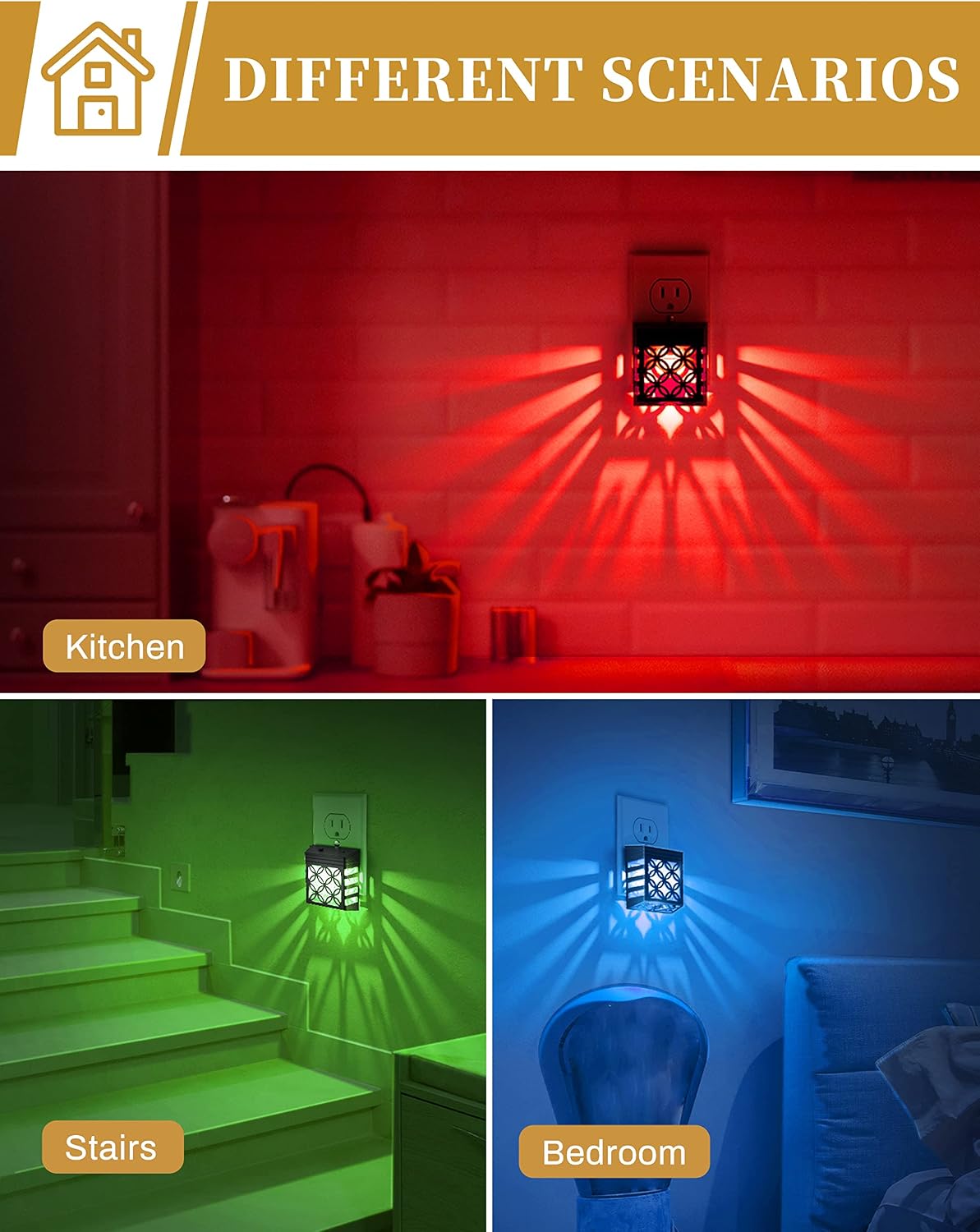 DORESshop Night Lights Plug Into Wall [2 Pack], LED Night Light, Color-Changing, Plug in Night Light, 8 Color RGB, Dusk-to-Dawn, Night…