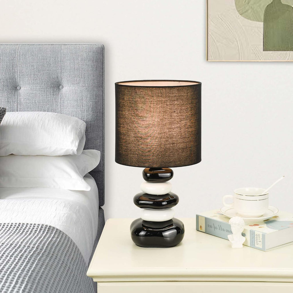 Stoney Black Ceramic Table Lamp for Living Room as Modern Kids Night Bedside Table Lamp for Bedroom, Φ7.09×H13.58IN, Bulb Excluded
