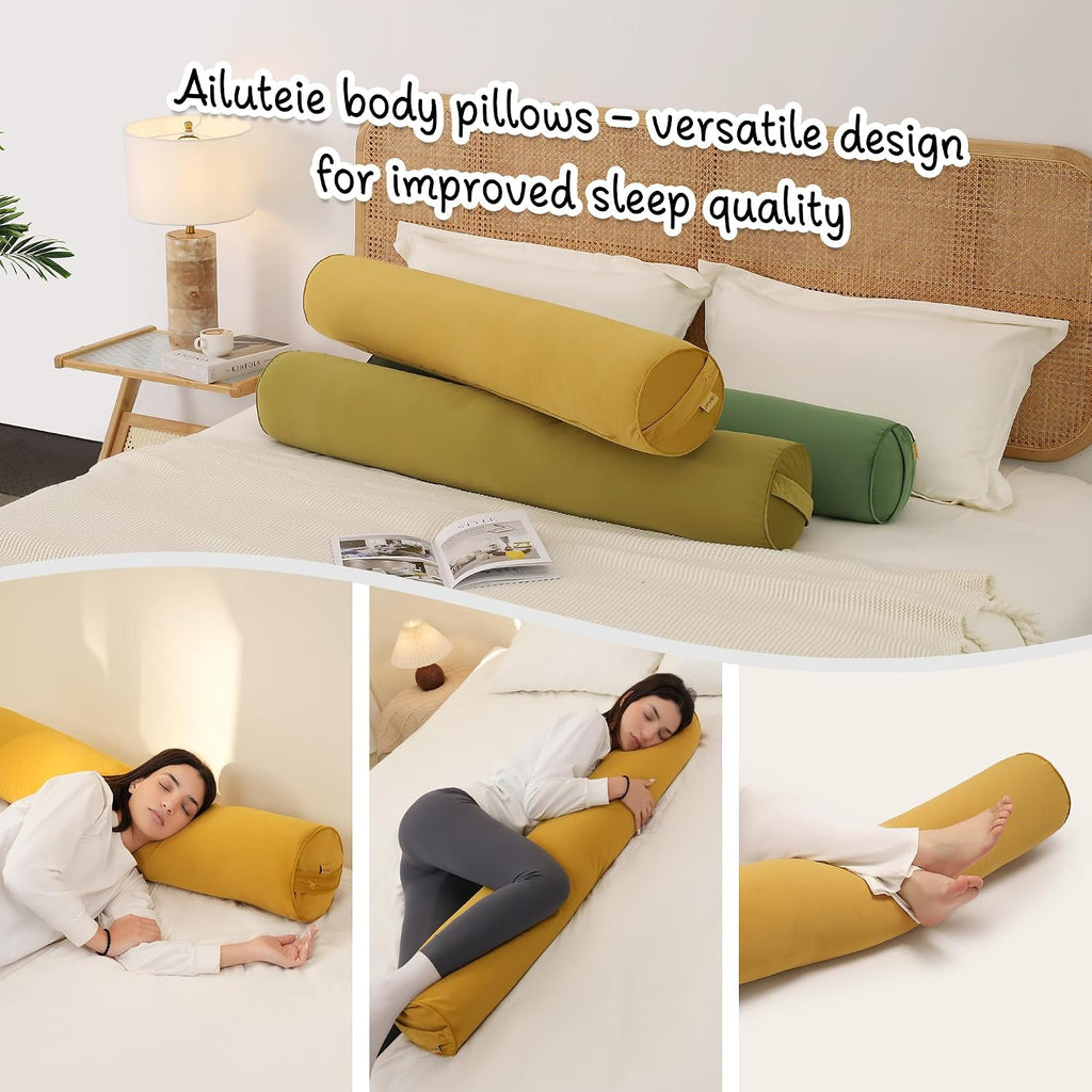 Long Round Bolster Pillow for Adults, Soft Cylinder Roll Pillow for Bed & Couch, Supportive Sleeping Pillow(Honey Yellow, 59"*7.87")