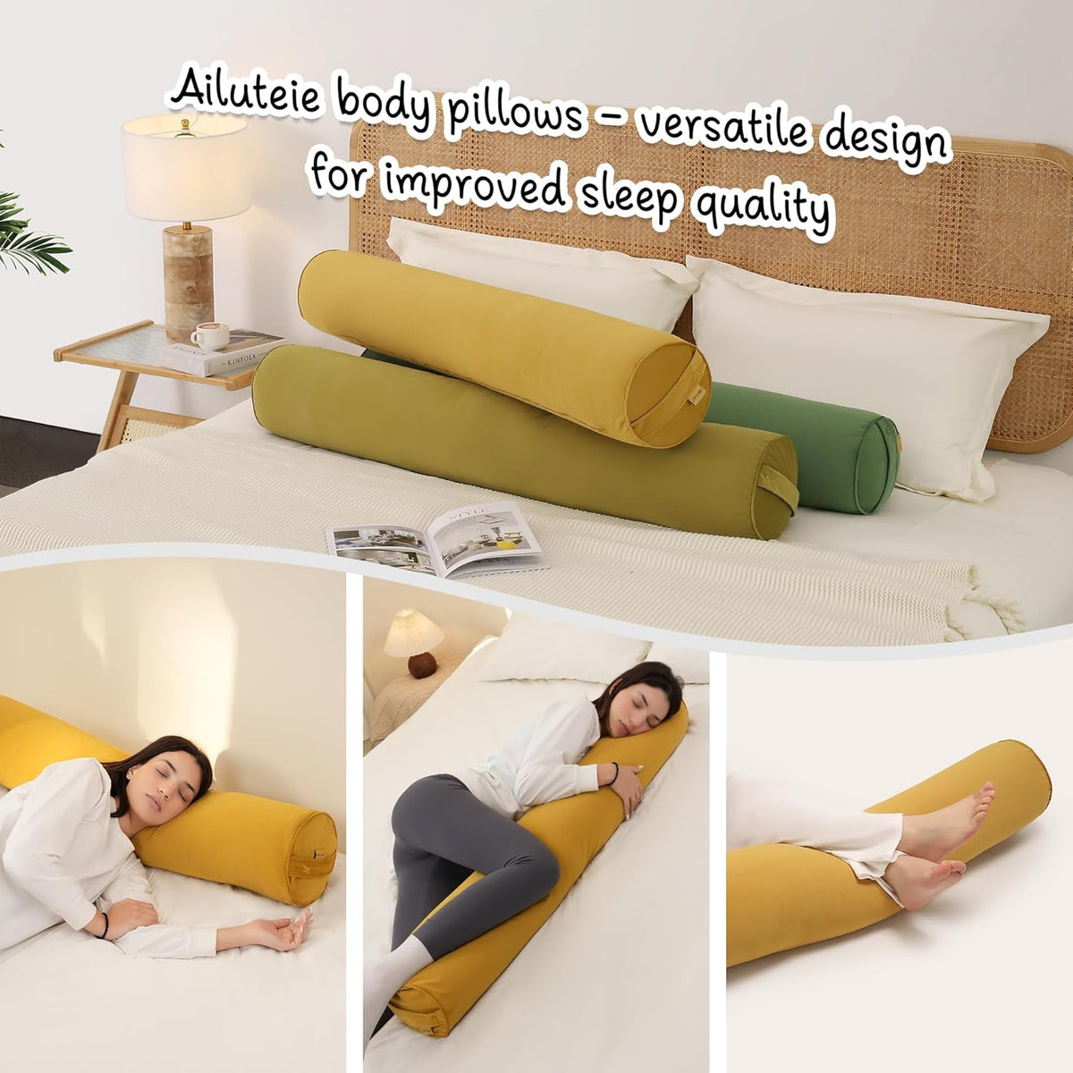 Body Pillow for Adults, Long Round Pillow, Big Cylindrical Pillow, Large Full Bolster Pillows for Side Sleepers (Honey Yellow, 47.24"*7.87")