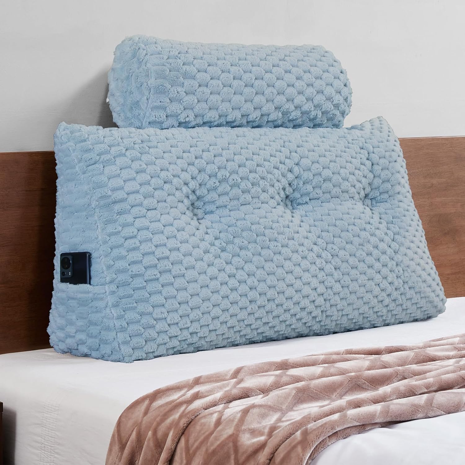 Wedge Headboard Pillow - Bed Wedge Pillow for Headboard Triangular Headboard Pillow with Neck Roll Pillow-Large Bolster Pillow for…