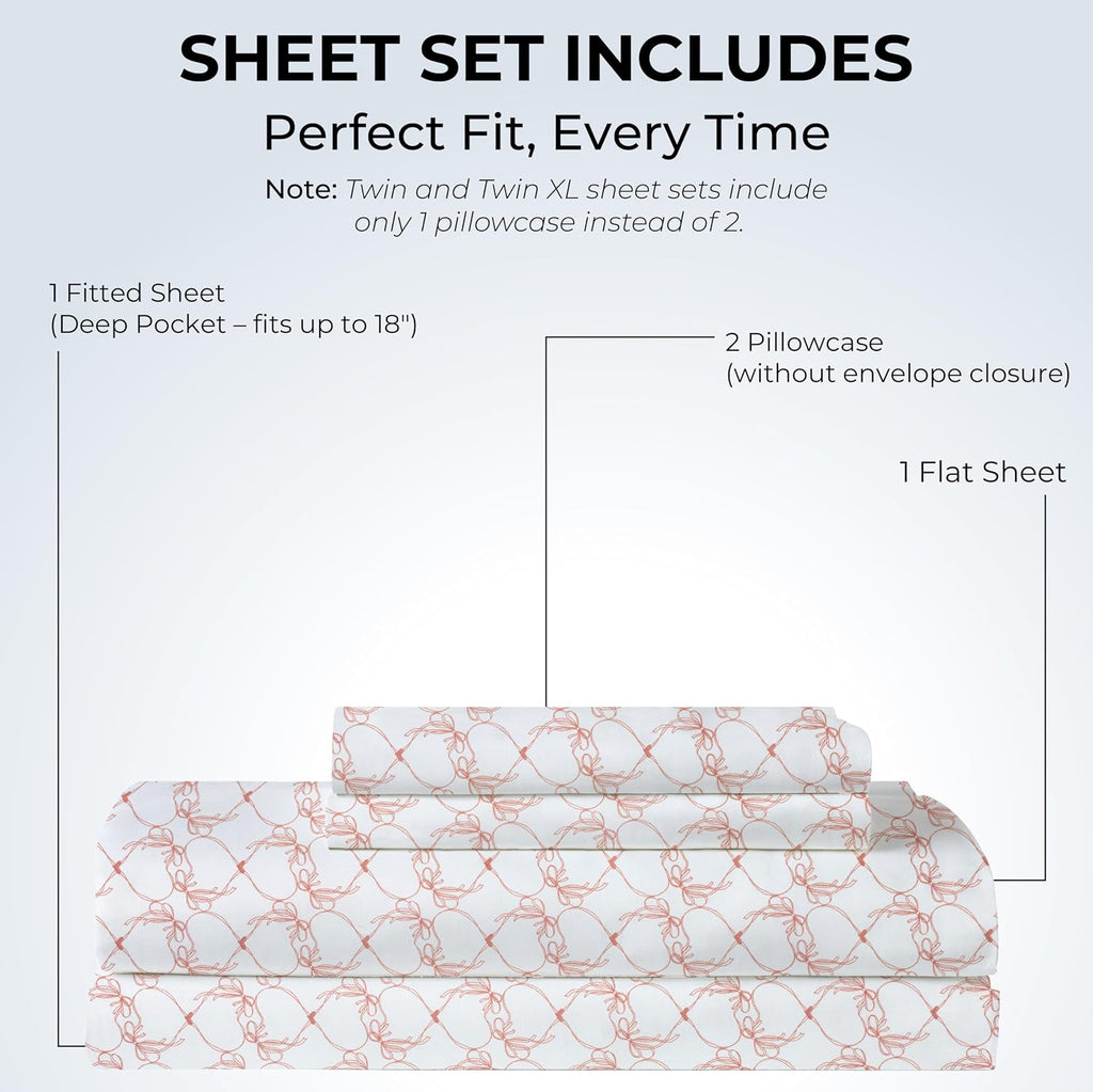 Queen Size Fitted Sheet with 18" Deep Pockets, Flat Sheet - Percale Weave Natural - Breathable 100% Cotton Bedding, 1 Fitted Sheet + 1…