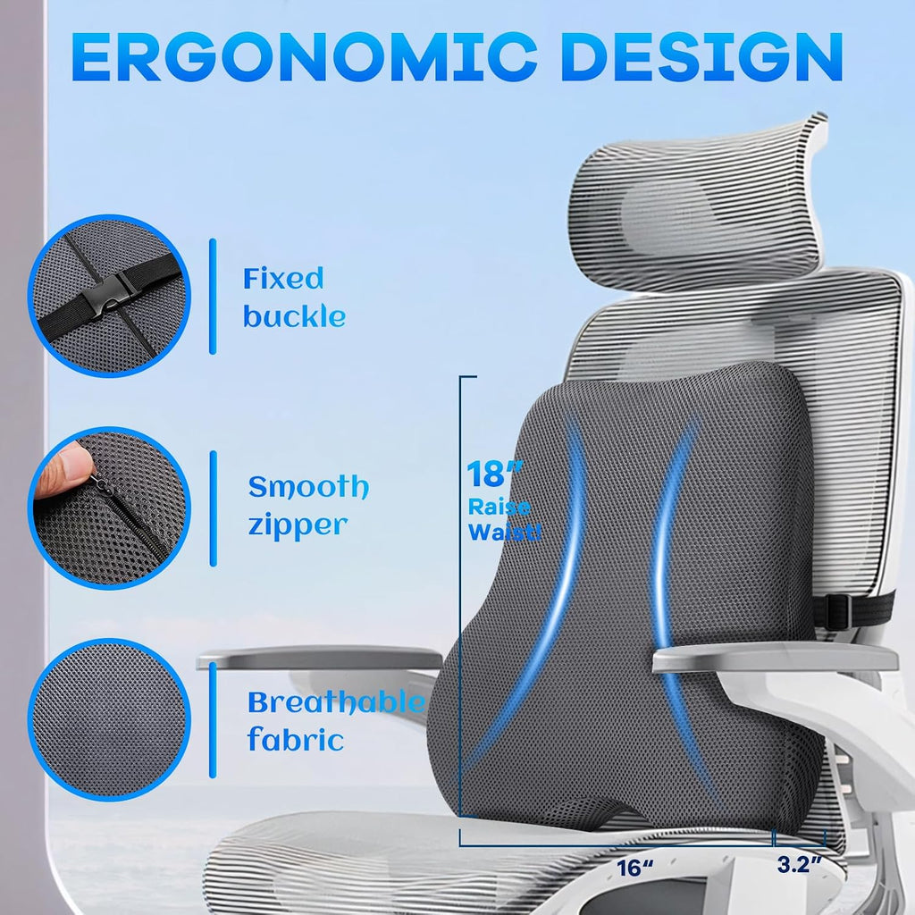 Watshyon Gel Seat Cushion & Lumbar Support Pillow Set, Cooling Memory Foam for Coccyx & Sciatica, Ergonomic Desk Chair Cushion with…