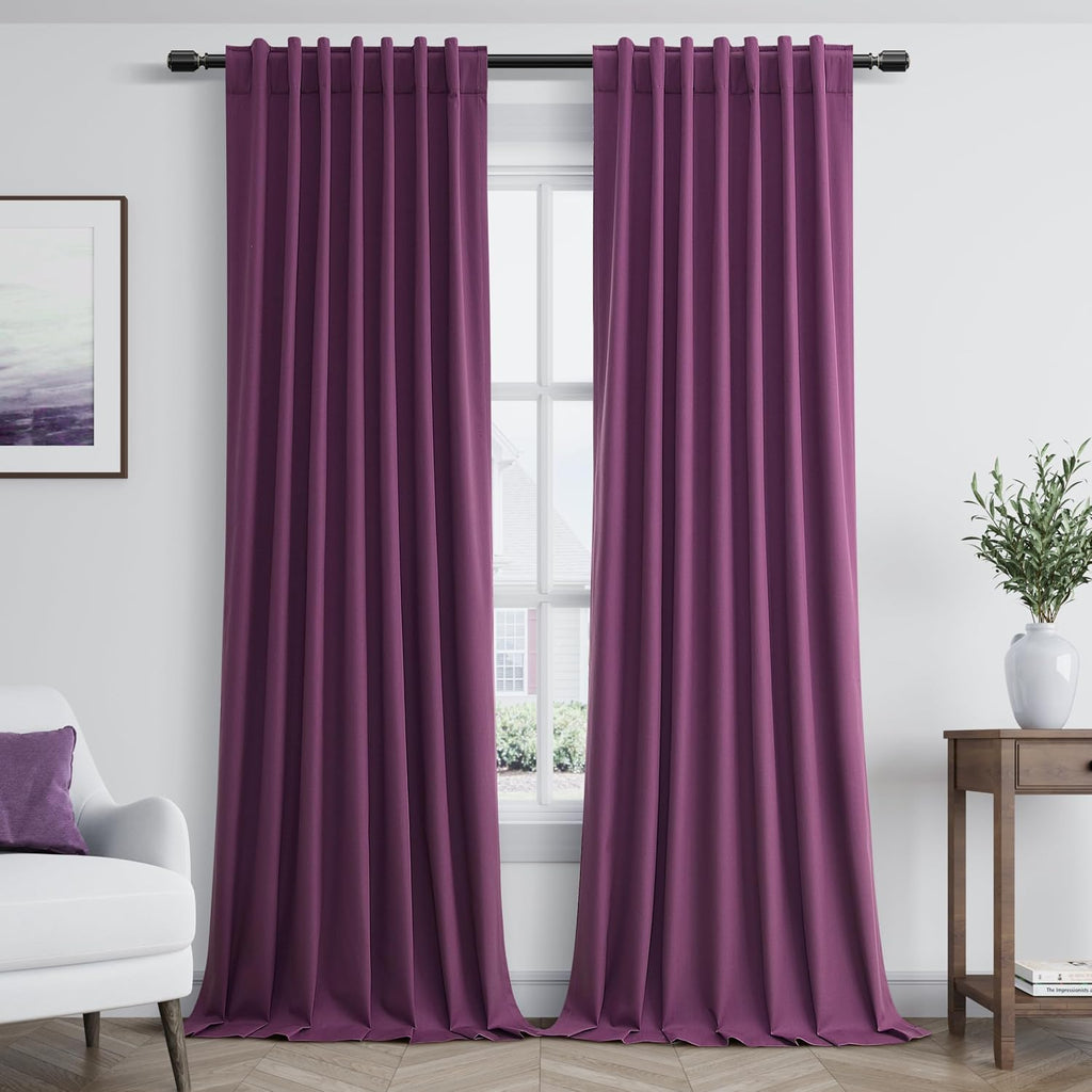 Guken 100% Blackout Curtains 84 Inch Length 2 Panels Set for Living Room Bedroom Back Tab Thermal Insulated Black Out Linen Drapes Room Dar…