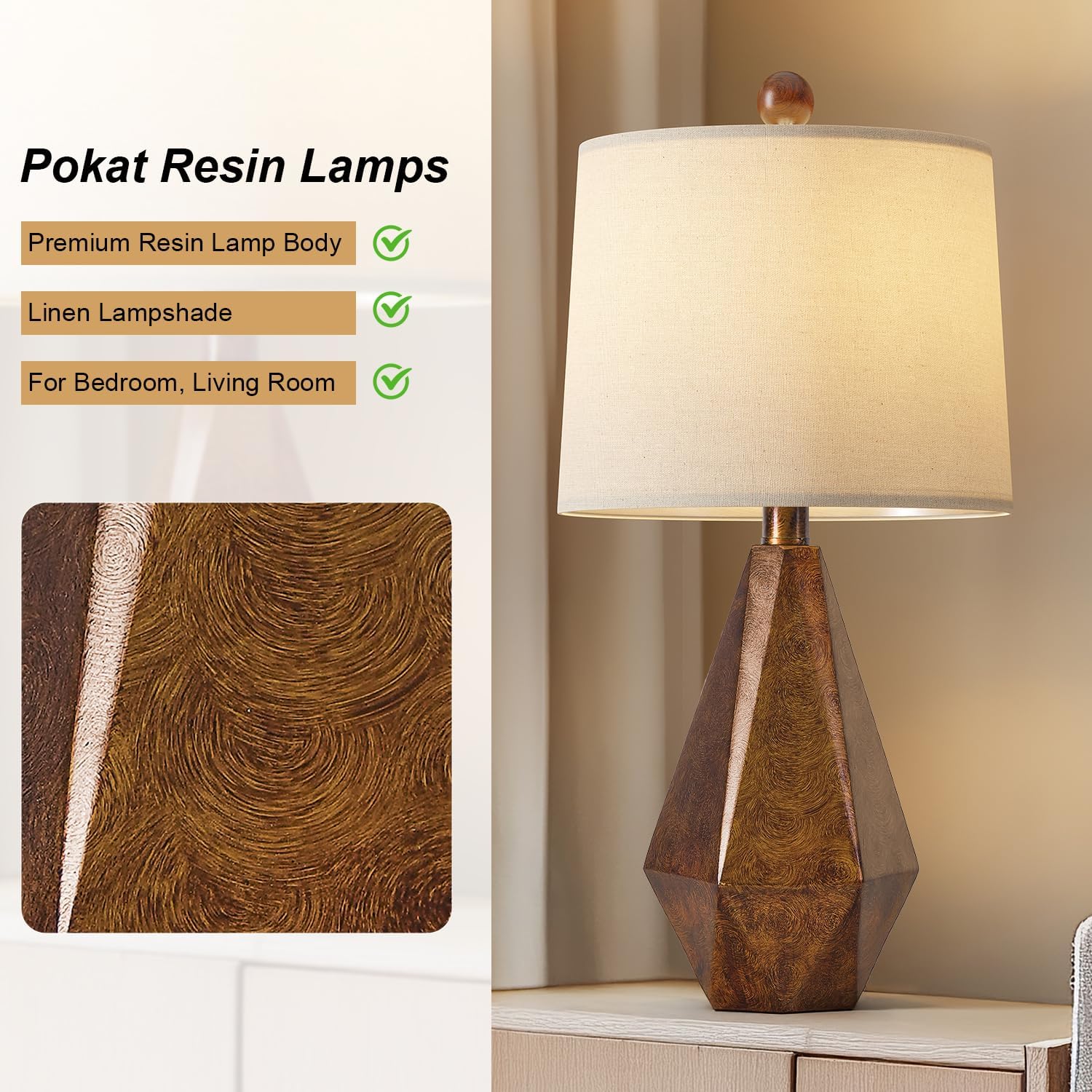 PoKat 20.25" Golden Brown Table Lamps Set of 2 for Night Stands, Vintage Bedroom Lamps for Bedroom Living Room, Retro Bedside Lamps for…