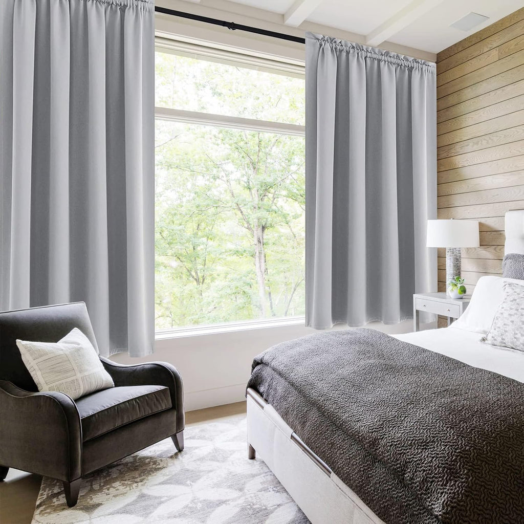 Dwcn Blackout Curtains Room Darkening Thermal Insulated Bedroom Curtains Window Curtain Panels, 52 x 45 inches Long, Set of 2 Silver Grey R…